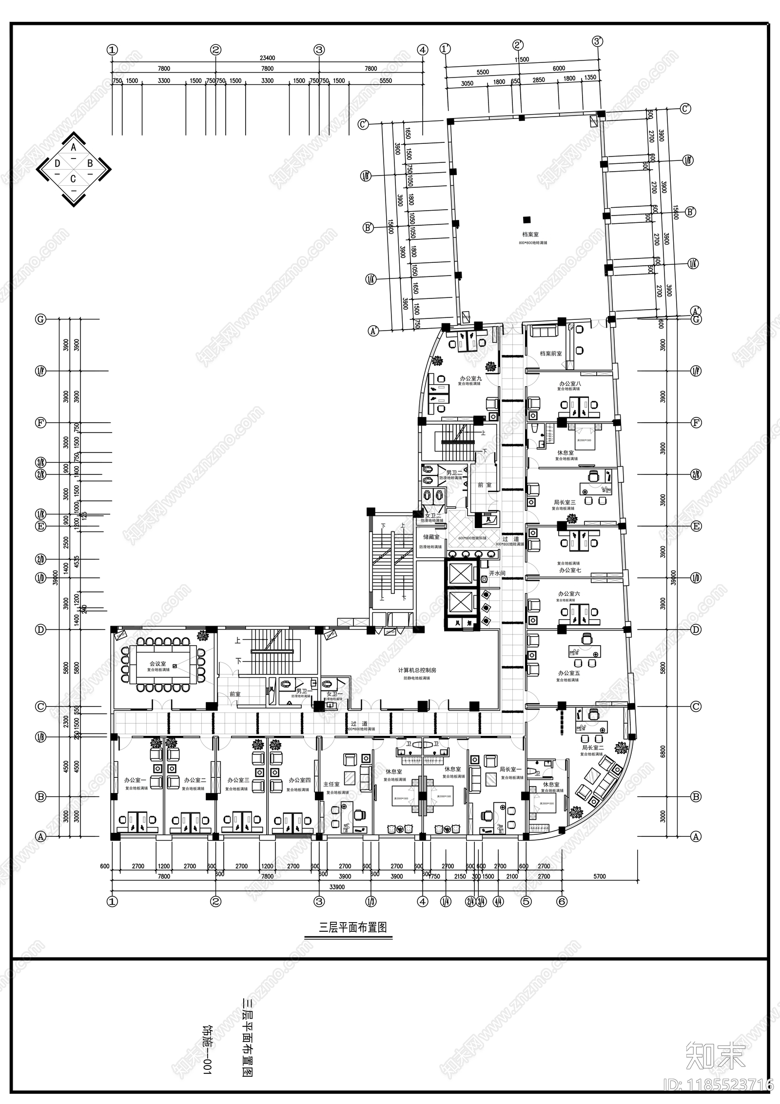 现代整体办公空间cad施工图下载【ID:1185523716】