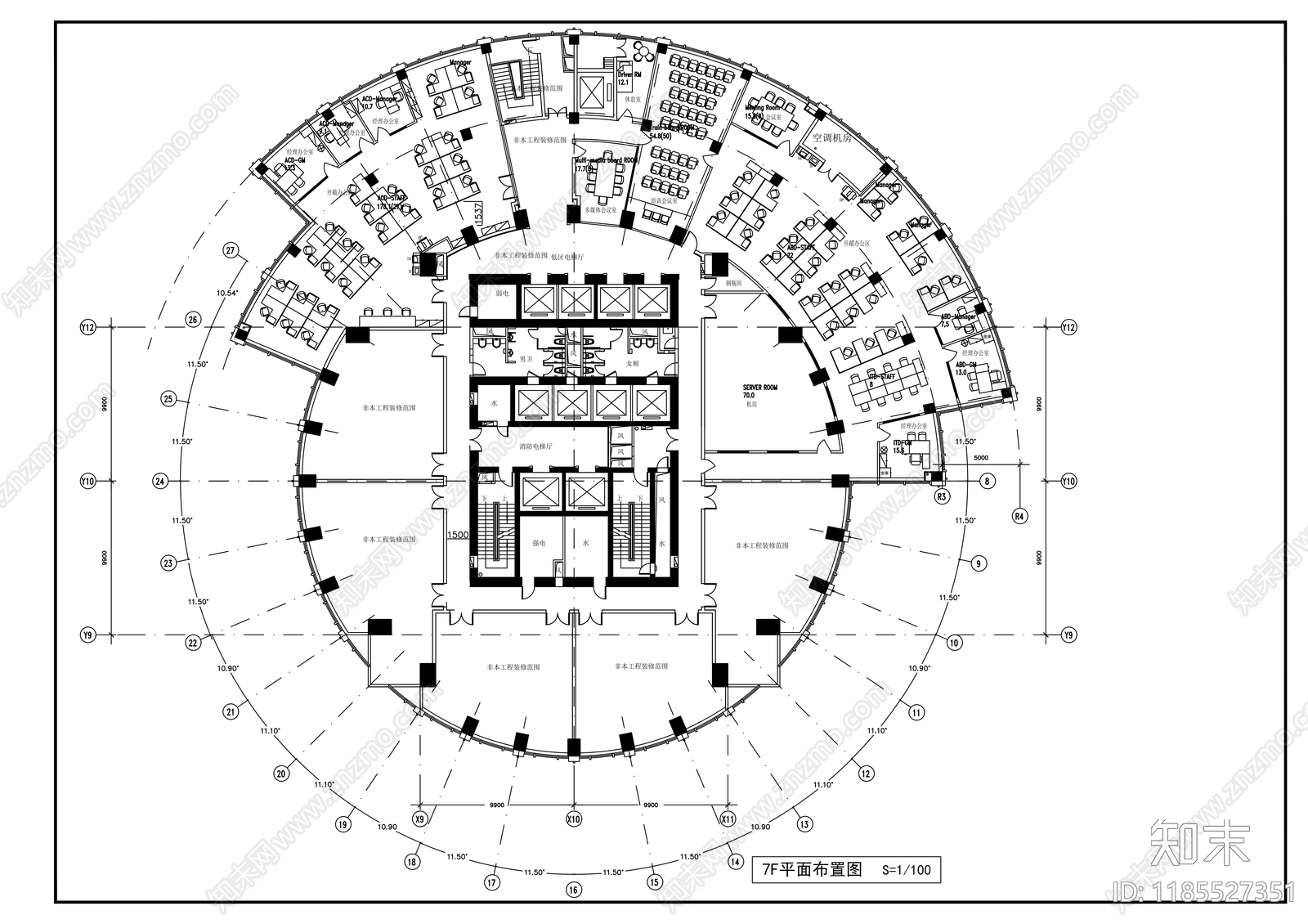 现代整体办公空间cad施工图下载【ID:1185527351】