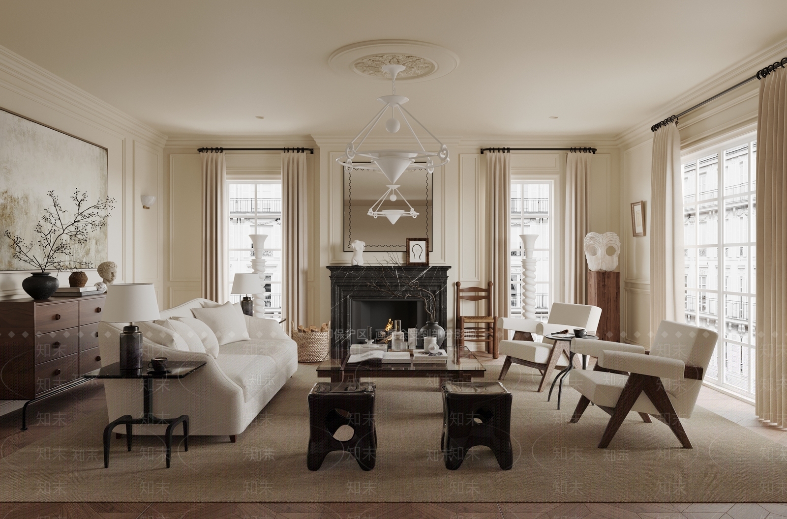 美式中古风客厅3D模型下载【ID:1185537407】