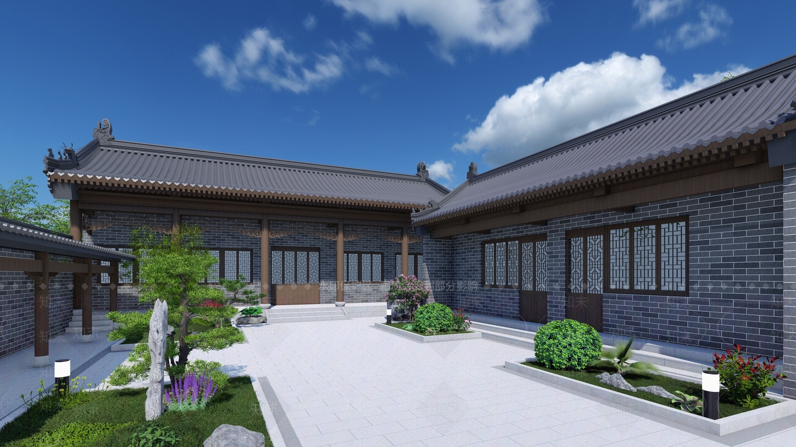 中式四合院SU模型下载【ID:1185543405】