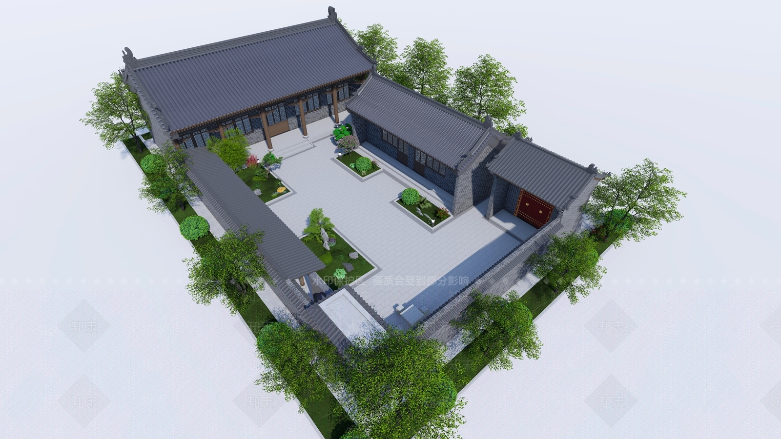 中式四合院SU模型下载【ID:1185543405】