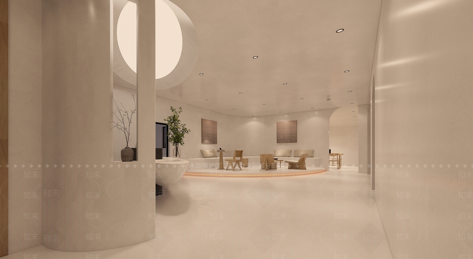 侘寂奶油酒店大堂SU模型下载【ID:1185545155】