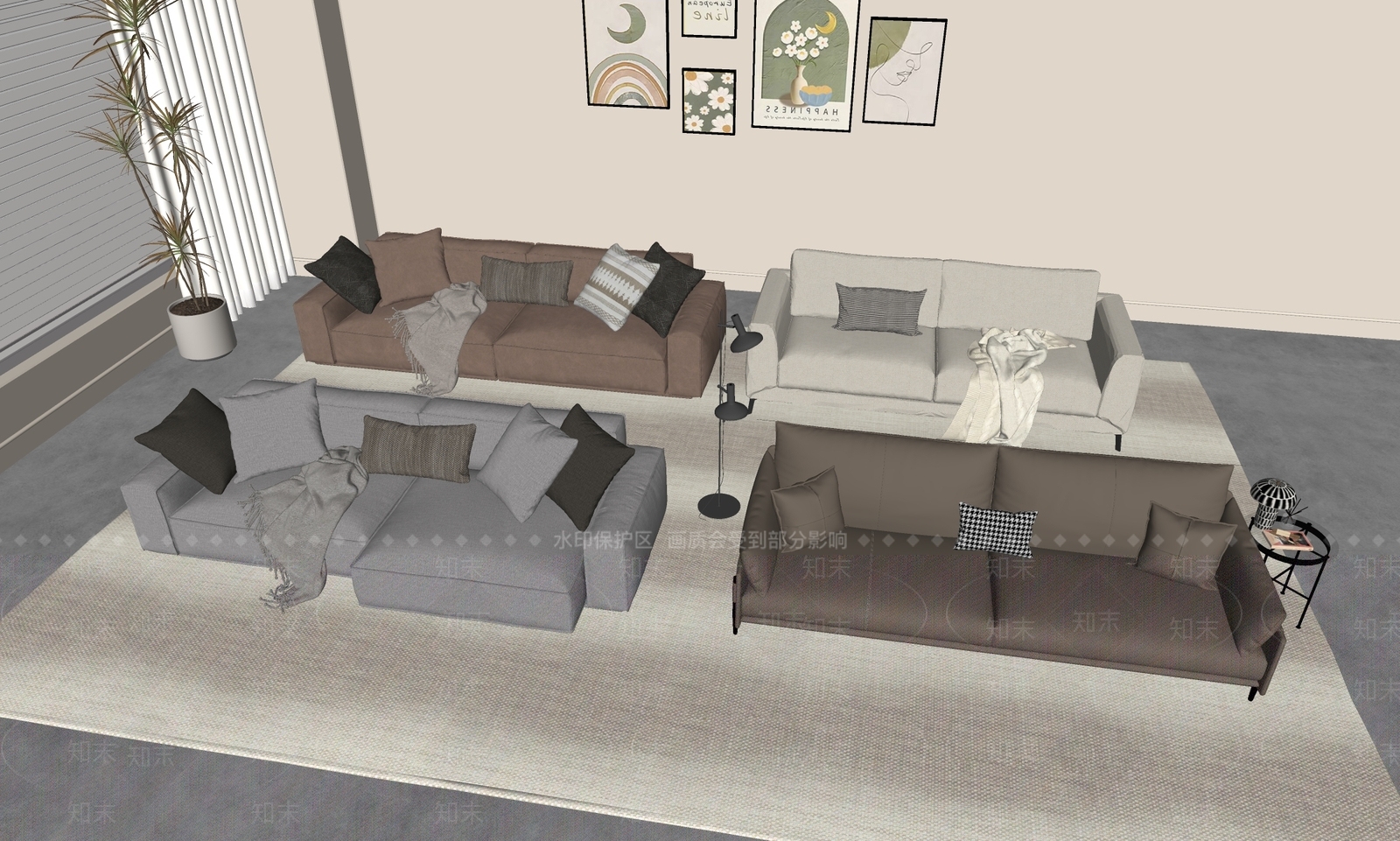 现代奶油双人沙发SU模型下载【ID:1185548308】