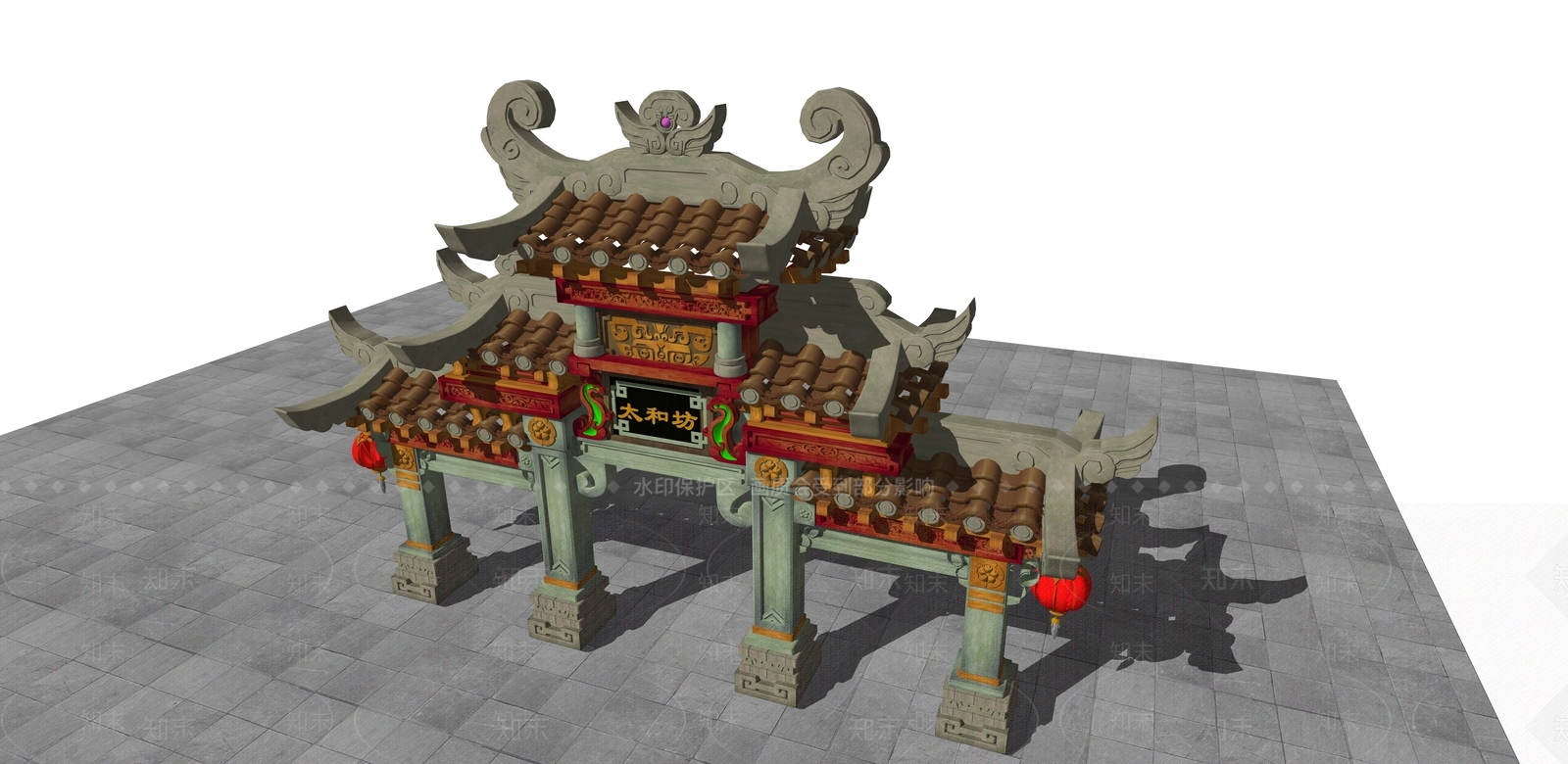 中式复古牌坊牌楼SU模型下载【ID:1185564229】