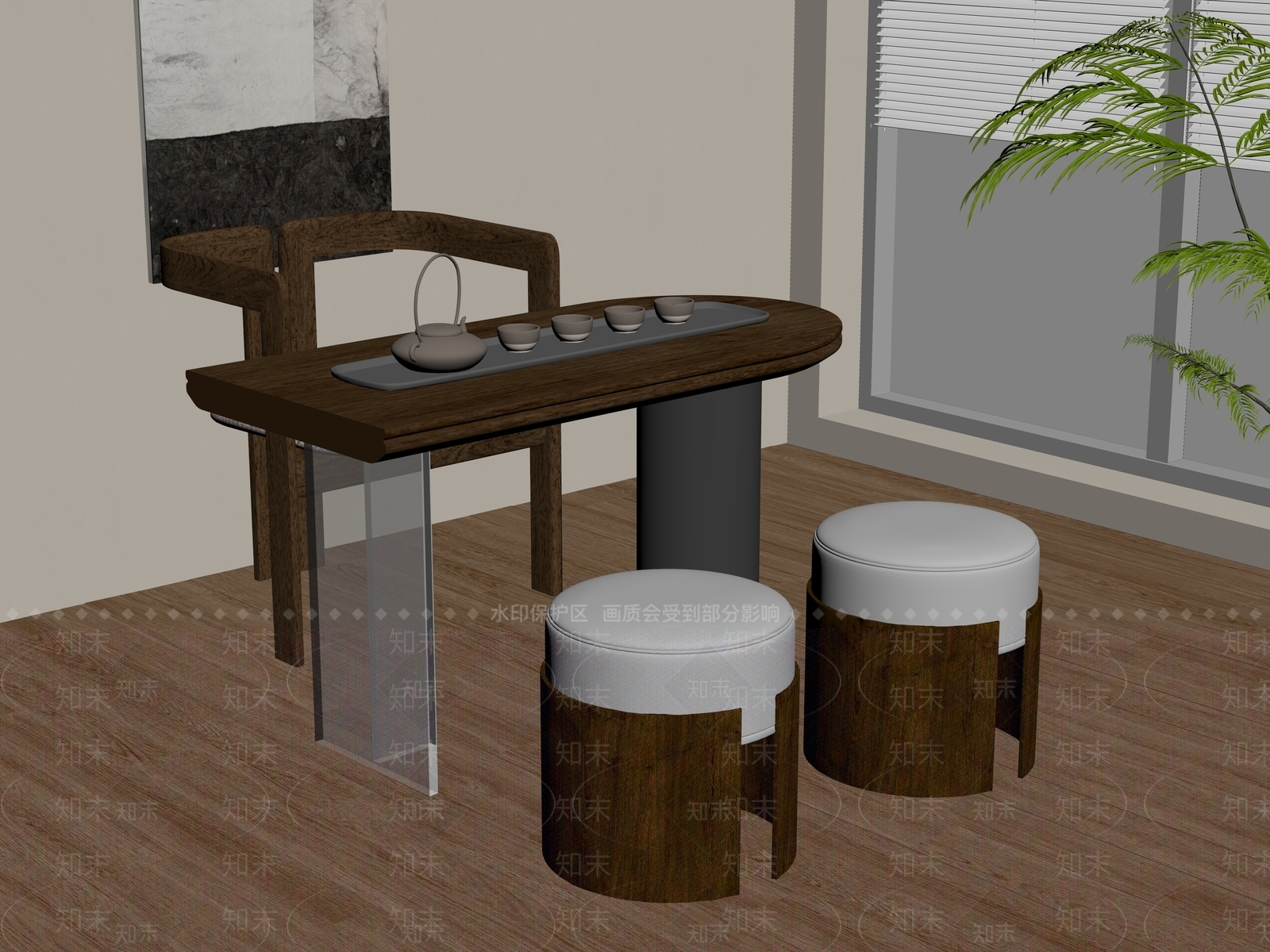 现代茶桌椅SU模型下载【ID:1185565609】