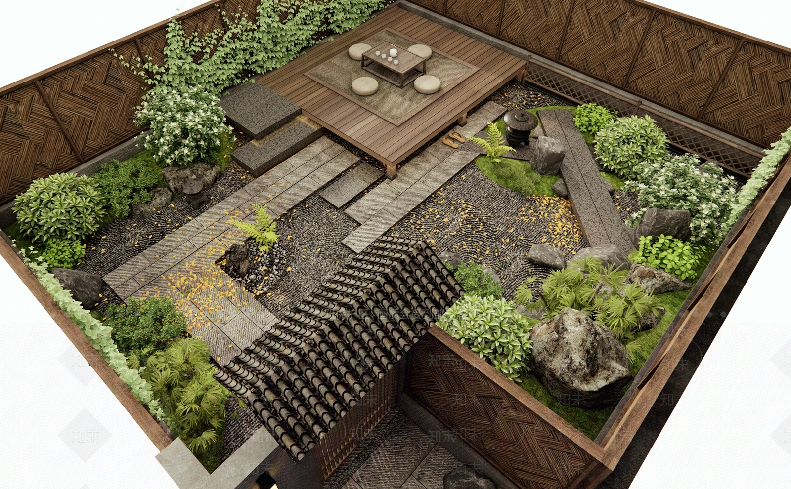 日式新中式庭院3D模型下载【ID:1185577256】