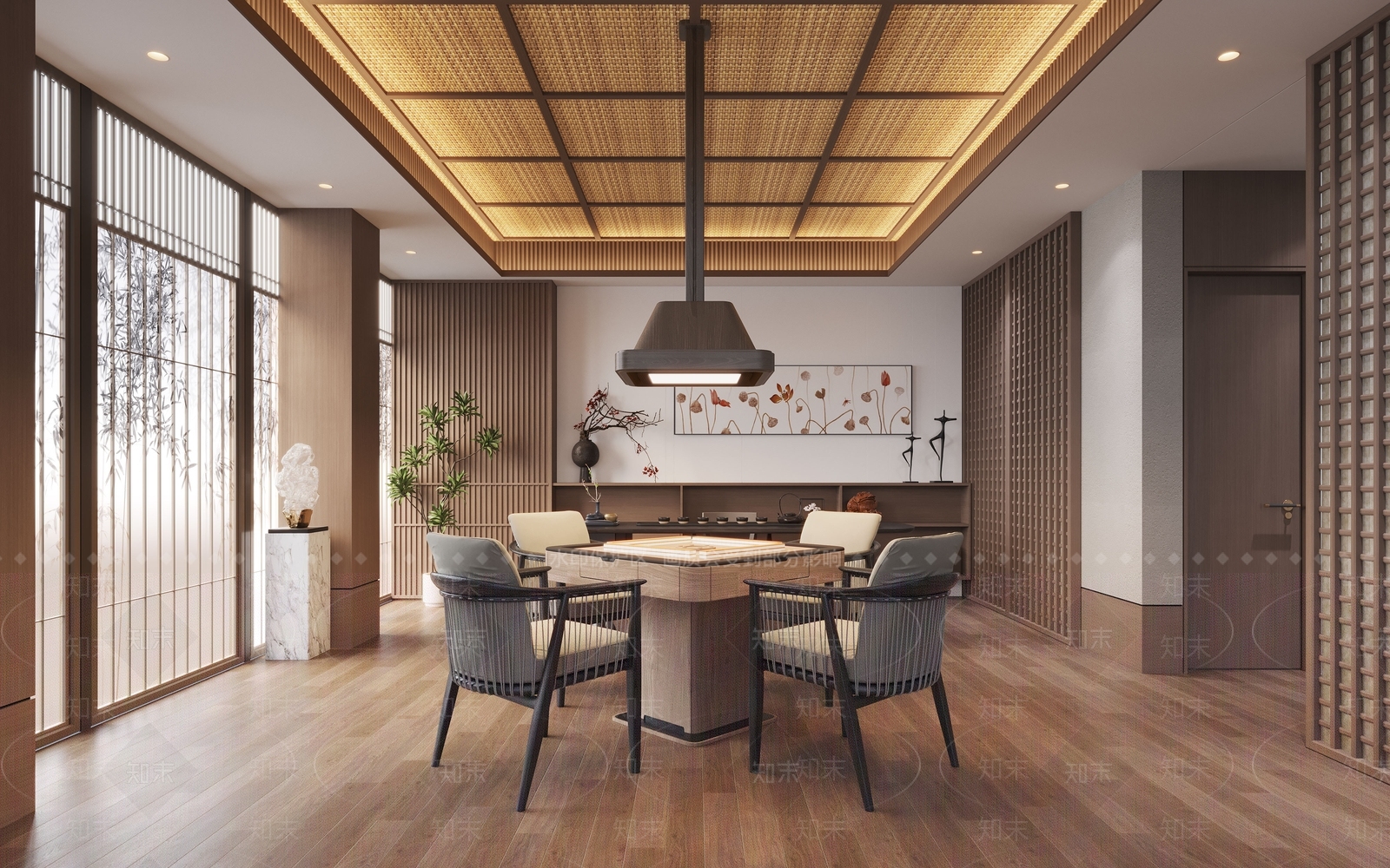 新中式棋牌室SU模型下载【ID:1185579116】