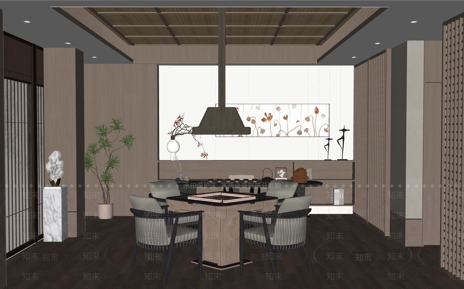 新中式棋牌室SU模型下载【ID:1185579116】