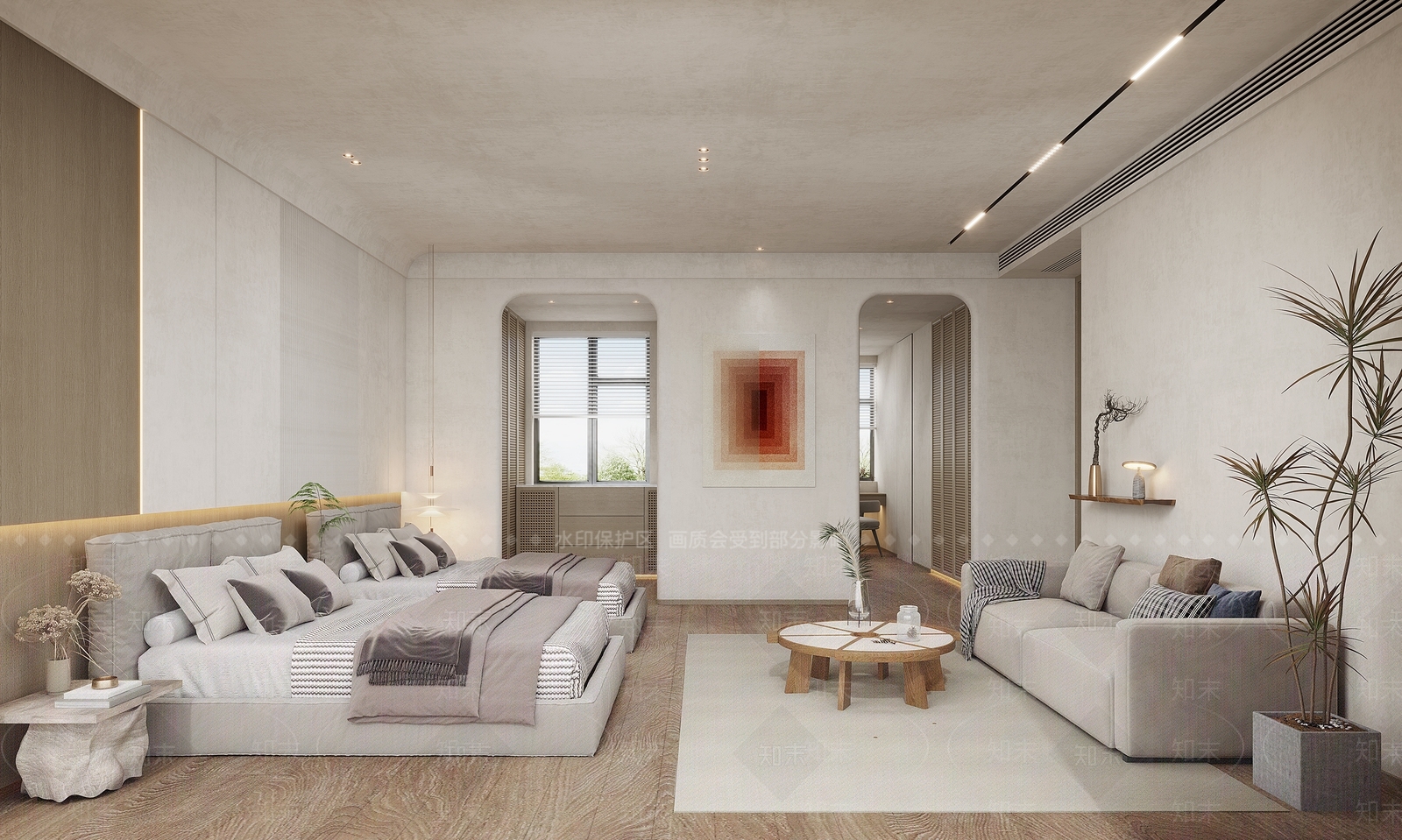 现代侘寂家居卧室3D模型下载【ID:1185582738】