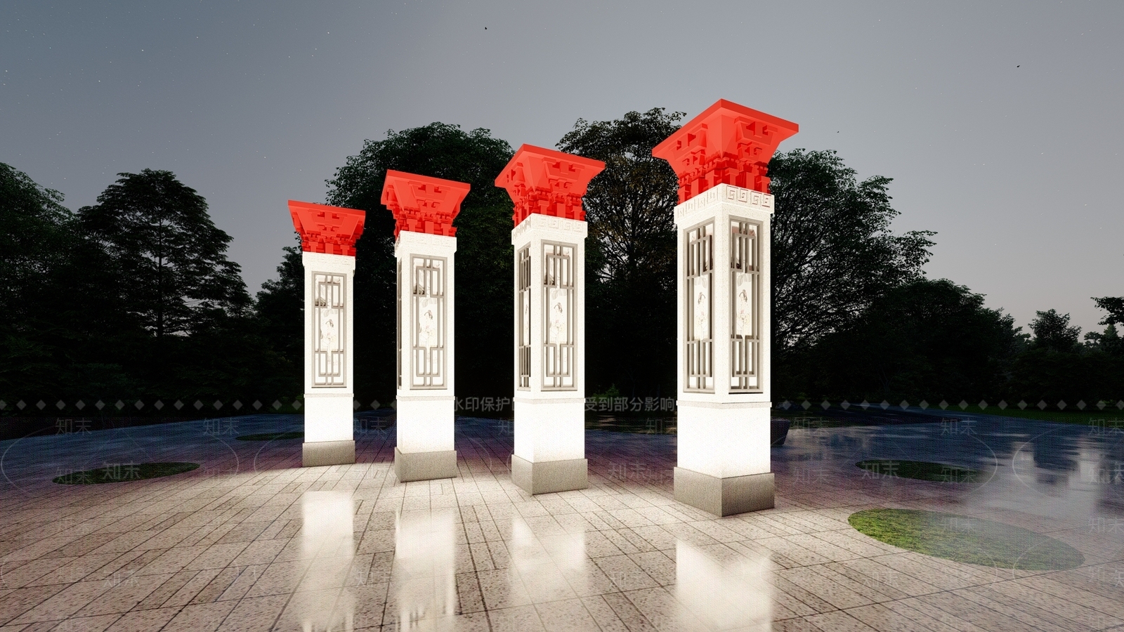 新中式景观柱SU模型下载【ID:1185586426】