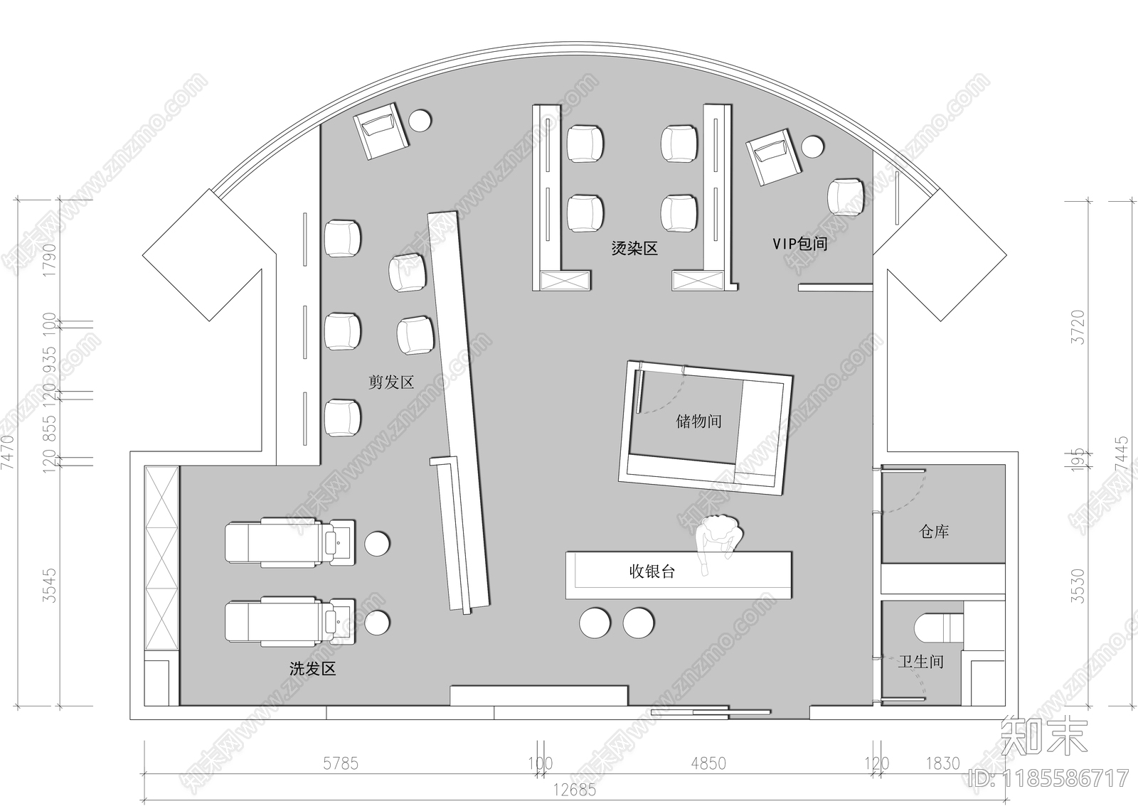 现代美容院施工图下载【ID:1185586717】