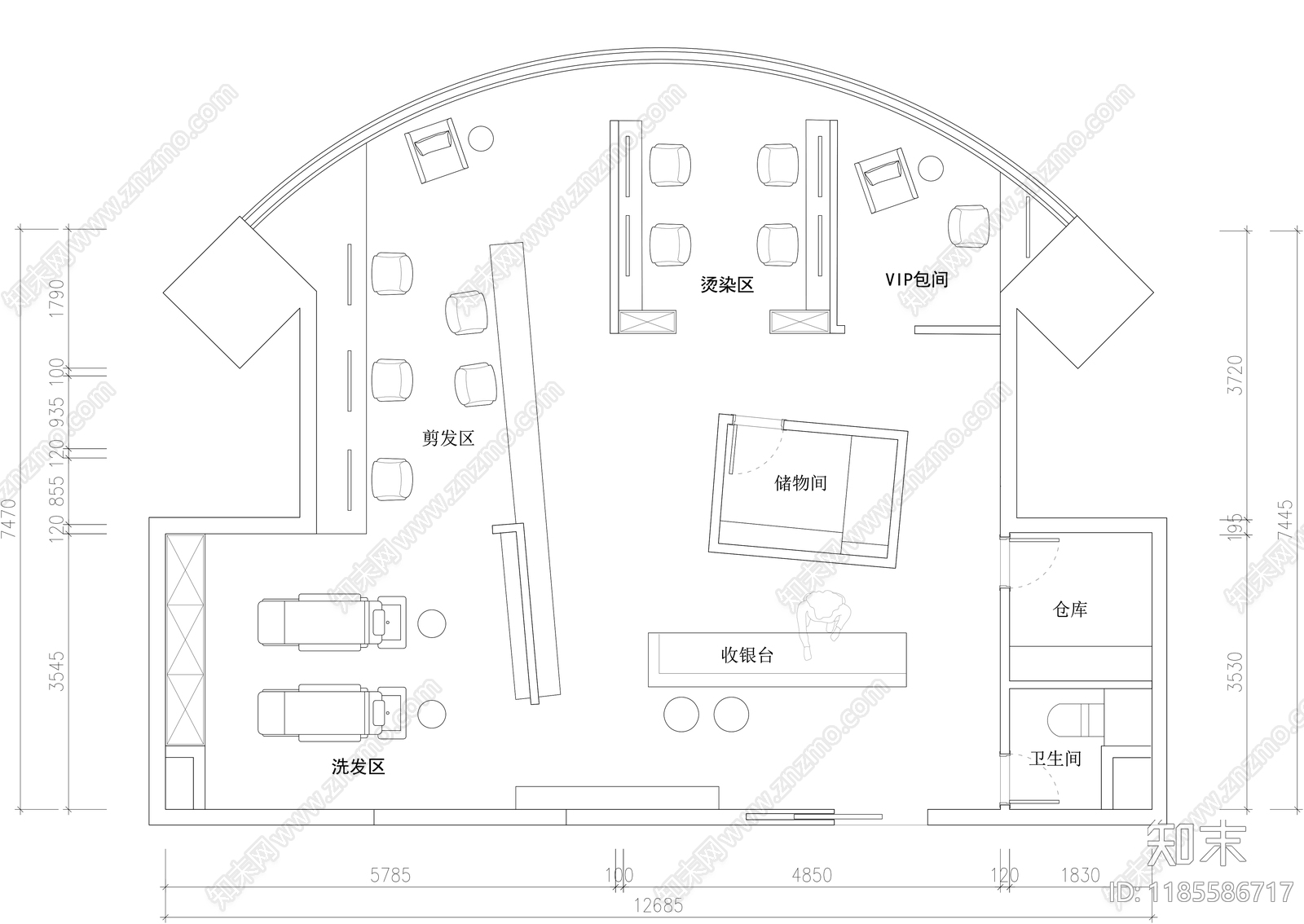 现代美容院cad施工图下载【ID:1185586717】