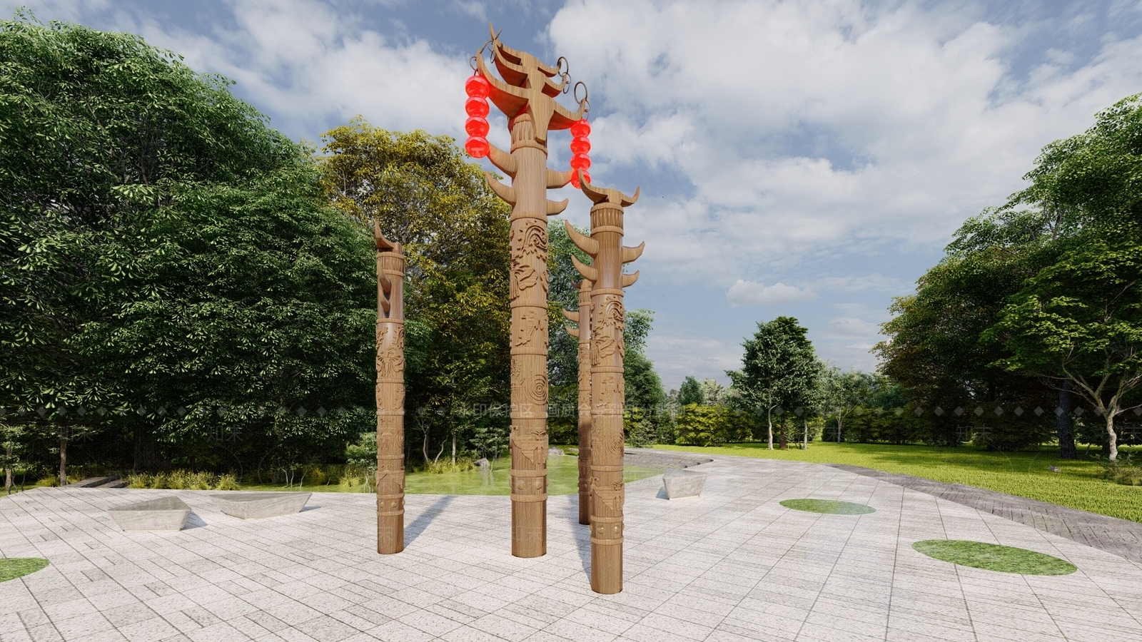 中式景观柱SU模型下载【ID:1185587504】