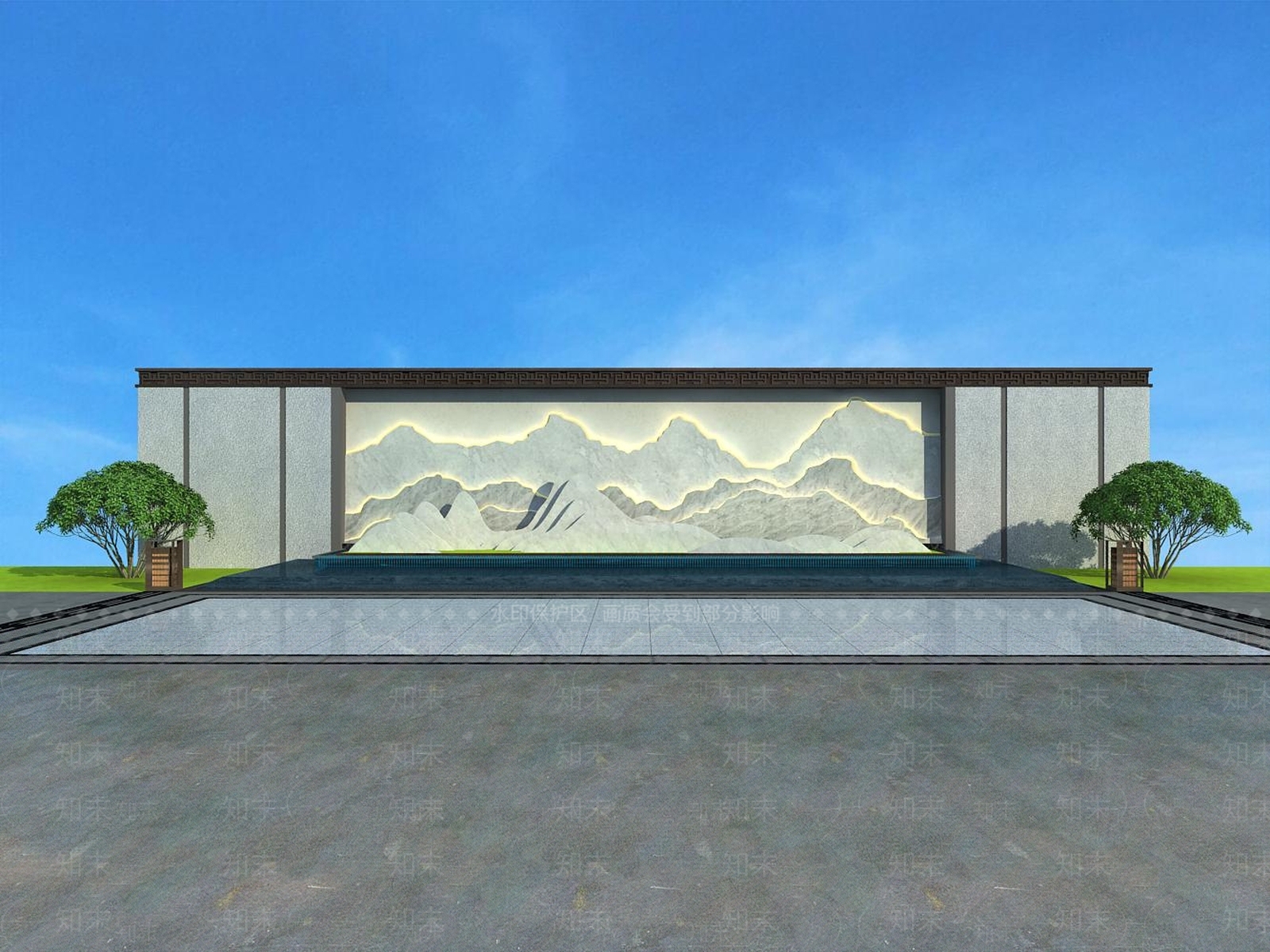 现代新中式景墙3D模型下载【ID:1185587801】