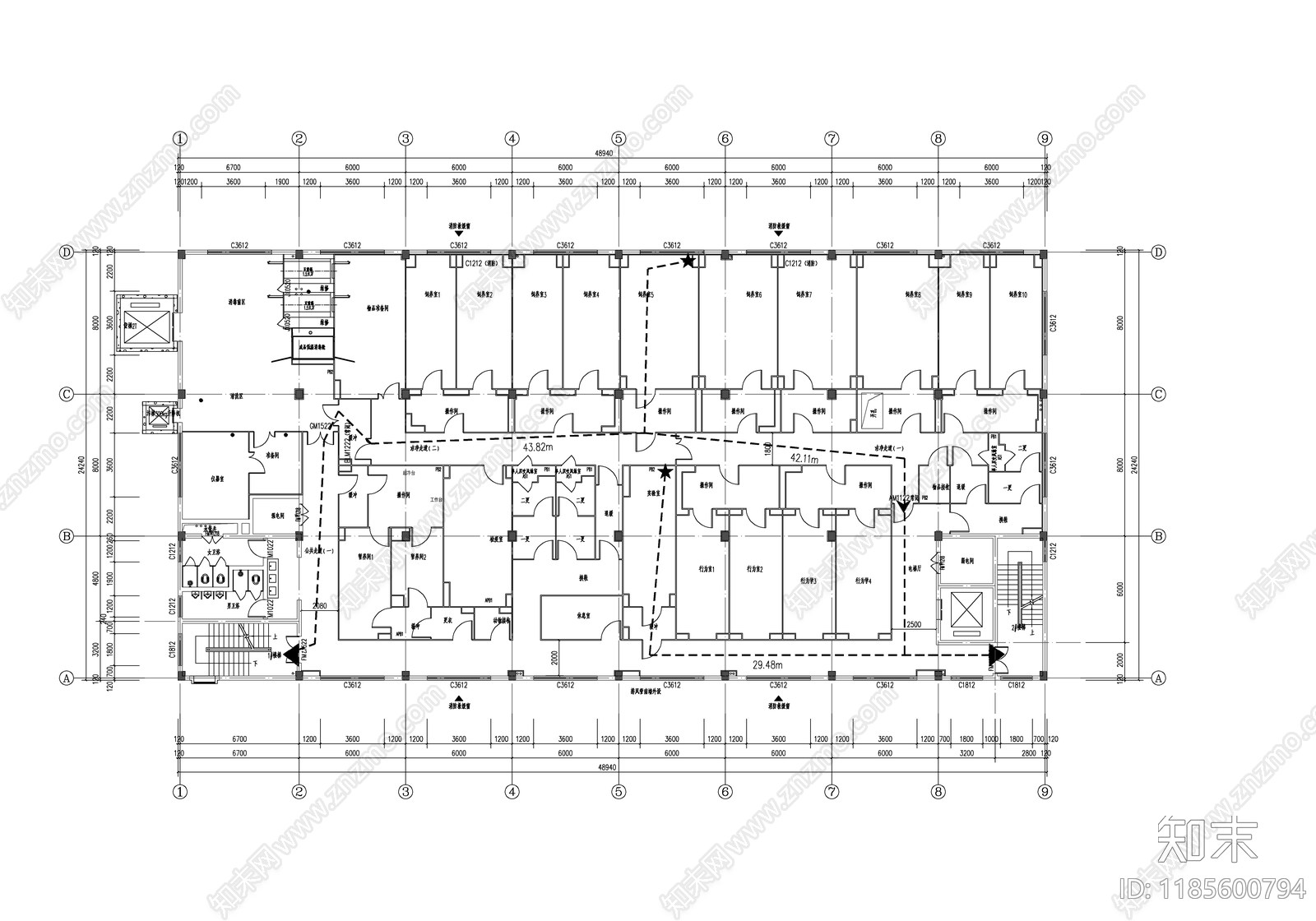 现代整体办公空间cad施工图下载【ID:1185600794】