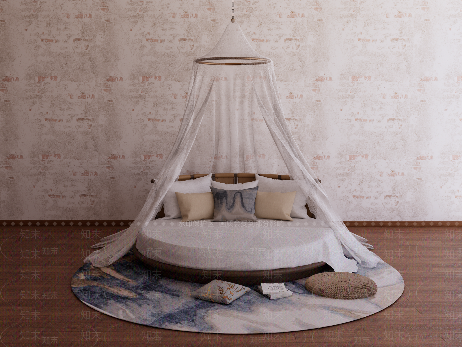 现代圆床SU模型下载【ID:1185601292】