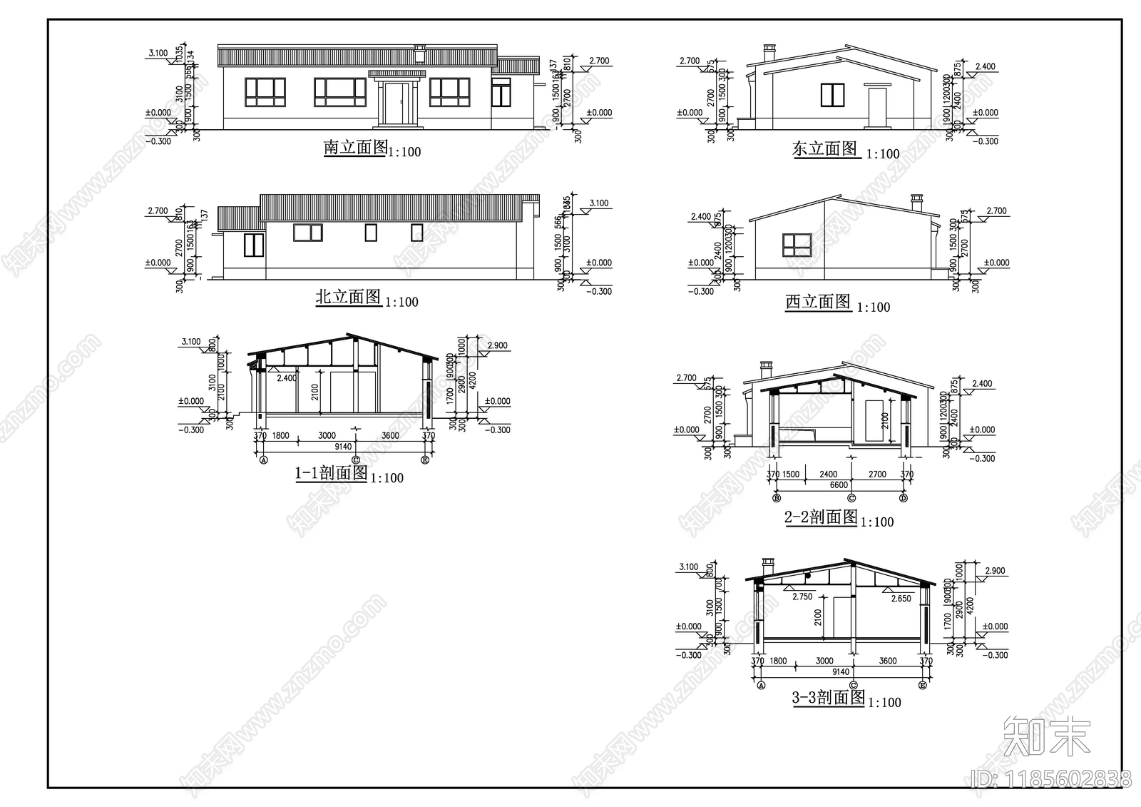 中式现代别墅建筑施工图下载【ID:1185602838】