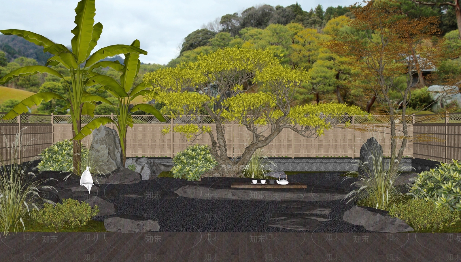 新中式日式乡村庭院SU模型下载【ID:1185603822】