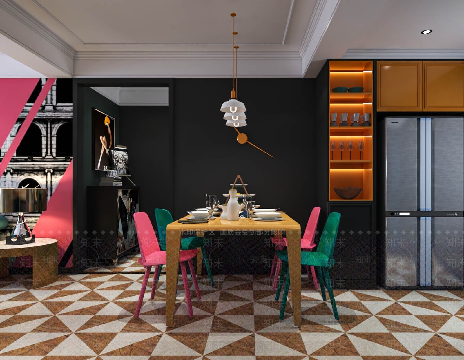 现代北欧客餐厅3D模型下载【ID:1185606051】