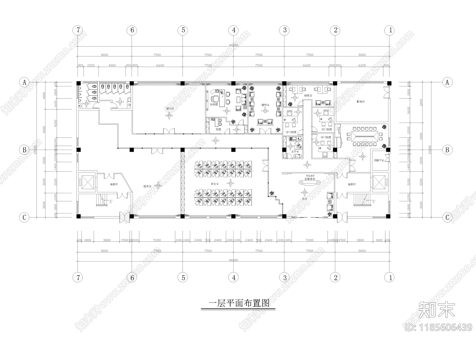 现代整体办公空间cad施工图下载【ID:1185606439】