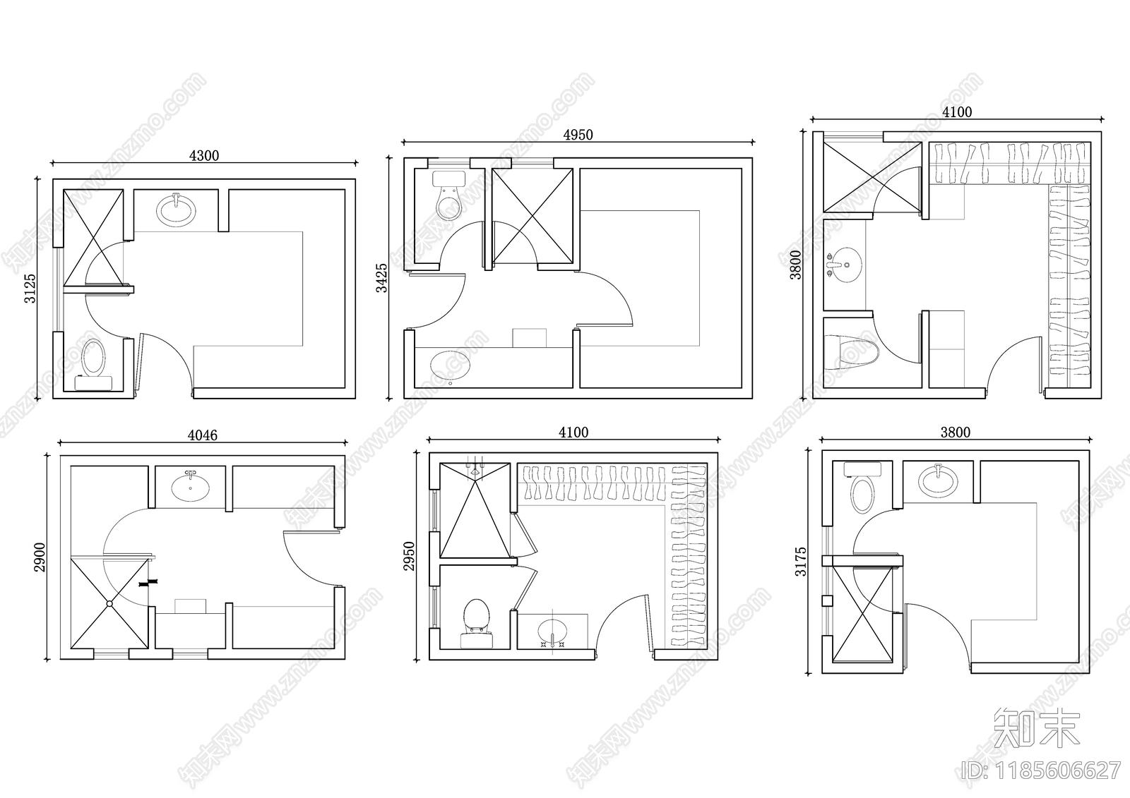 现代卫生间施工图下载【ID:1185606627】