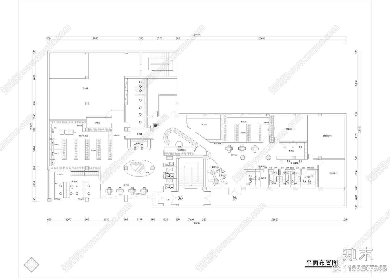现代婚纱店施工图下载【ID:1185607965】