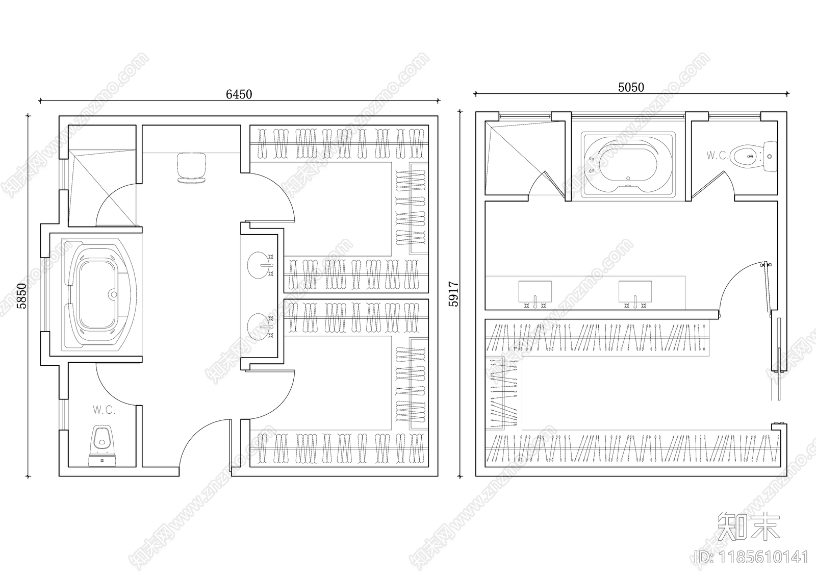 现代卫生间施工图下载【ID:1185610141】