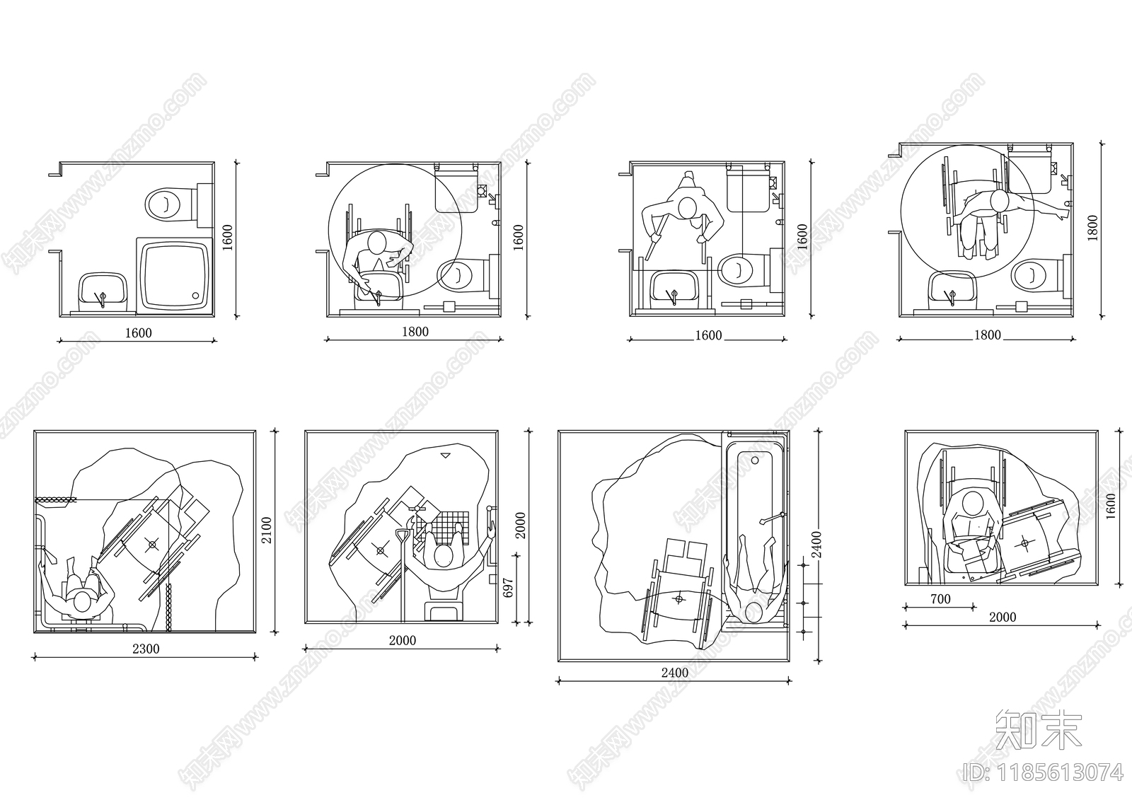 现代卫生间施工图下载【ID:1185613074】