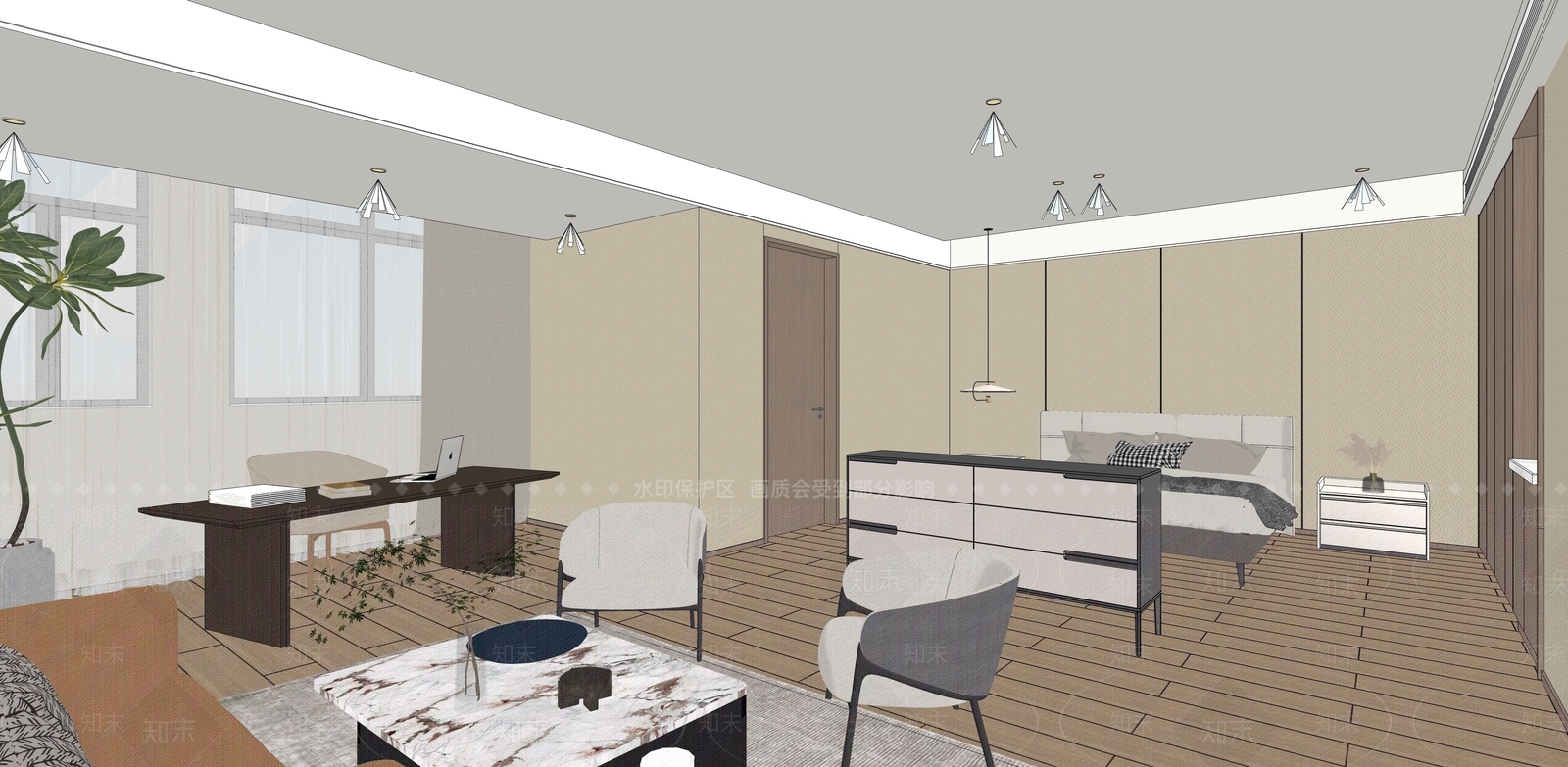 现代酒店客房SU模型下载【ID:1185617031】
