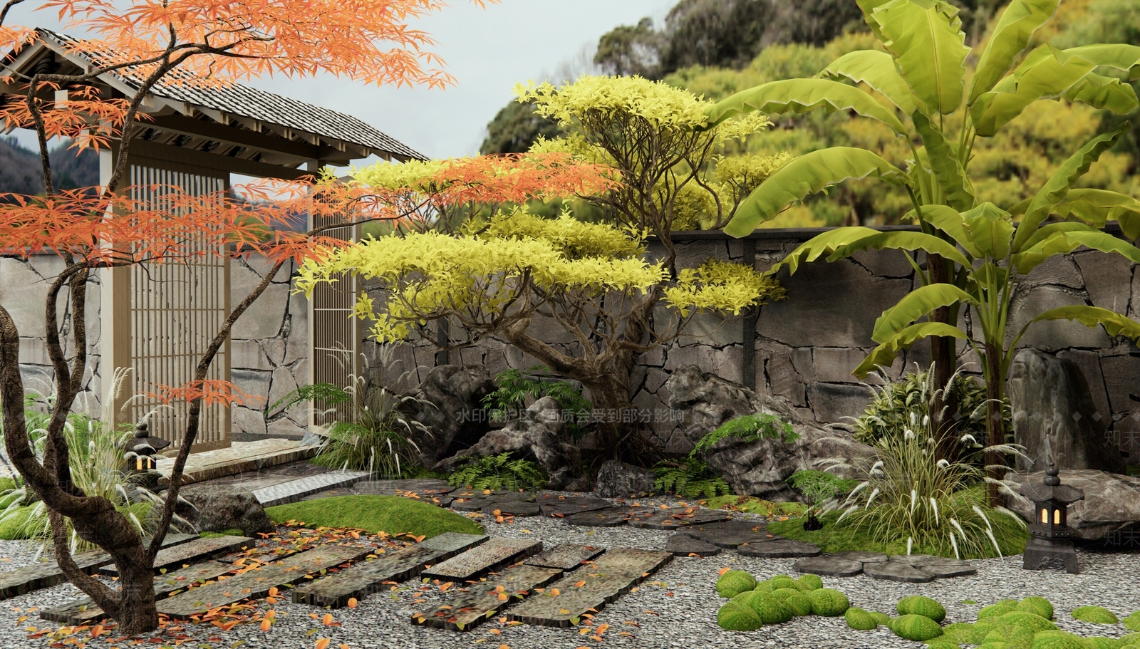 新中式日式庭院3D模型下载【ID:1185617755】