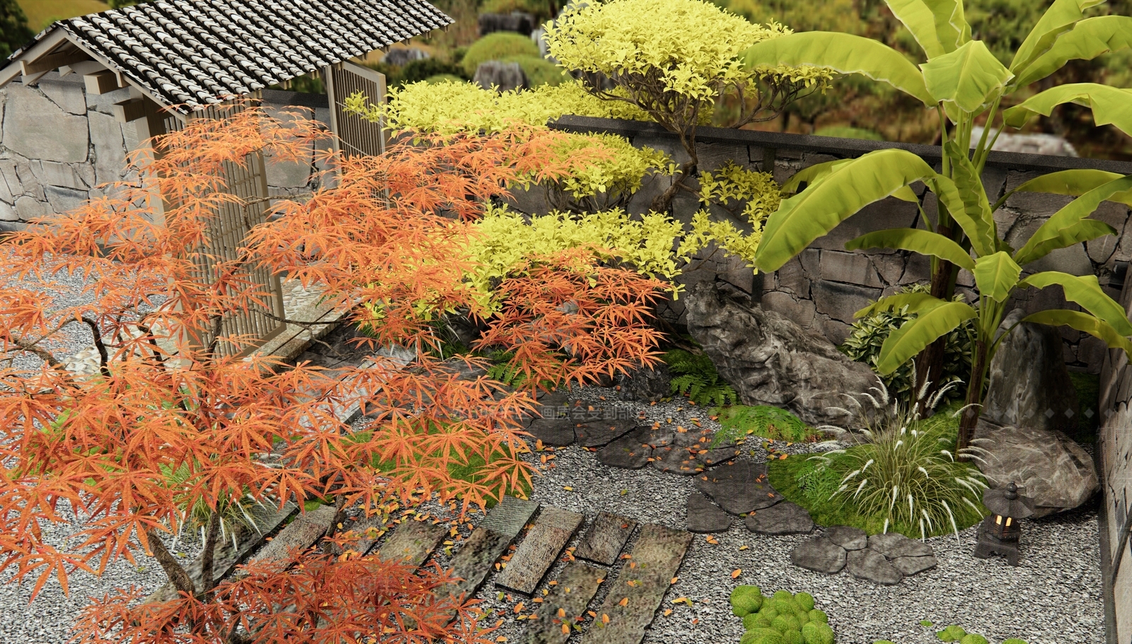 新中式禅意庭院3D模型下载【ID:1185618310】