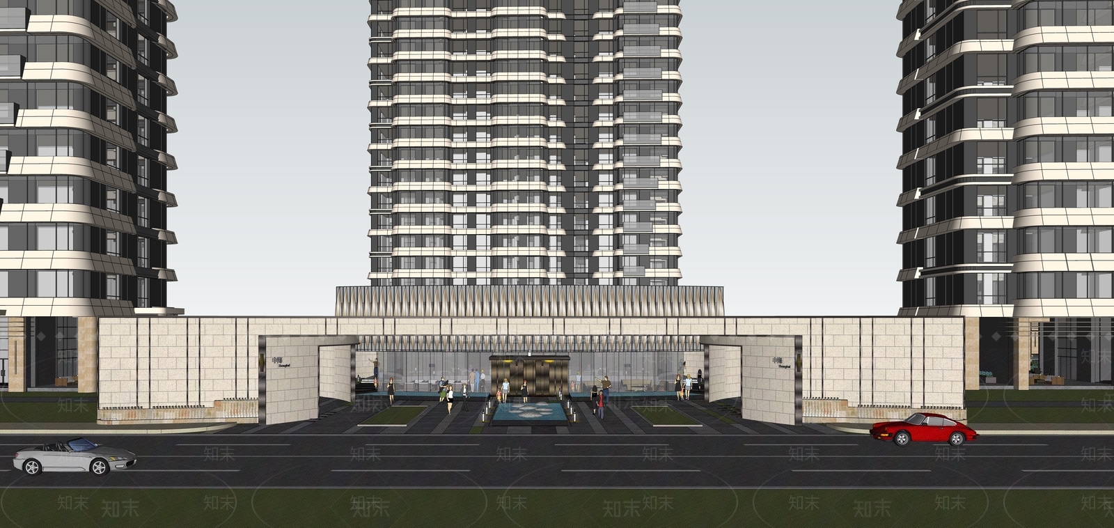 现代小区建筑SU模型下载【ID:1185620807】