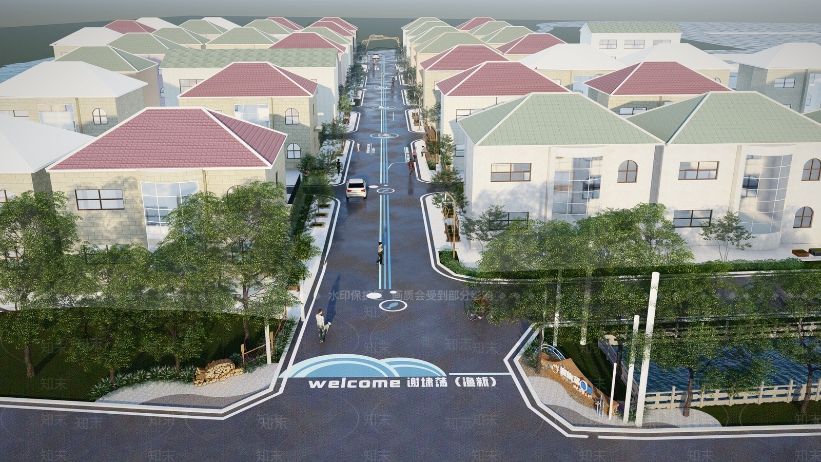 现代新中式小区景观SU模型下载【ID:1185621546】