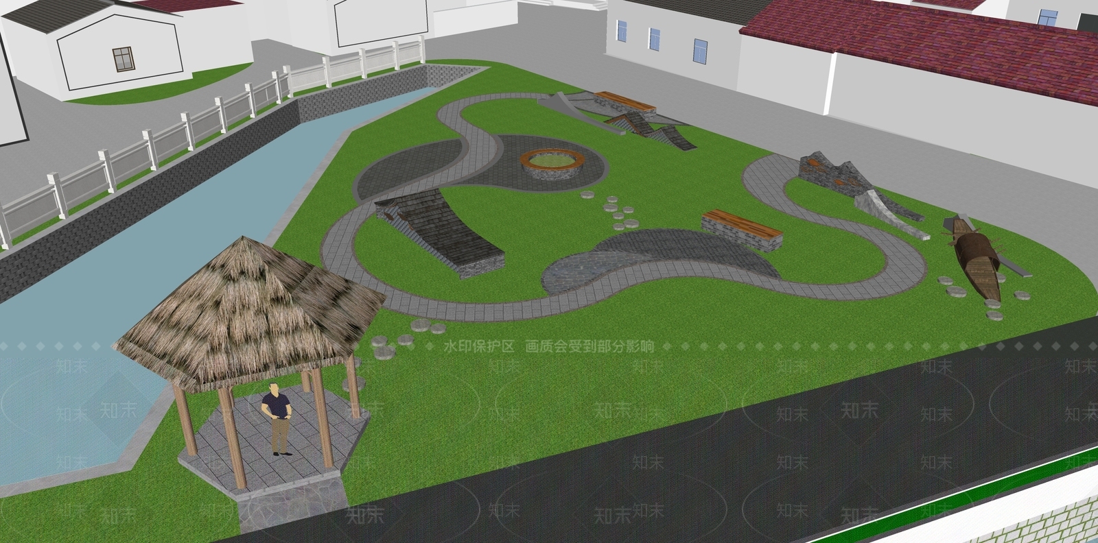 新中式中式乡村公园SU模型下载【ID:1185622021】