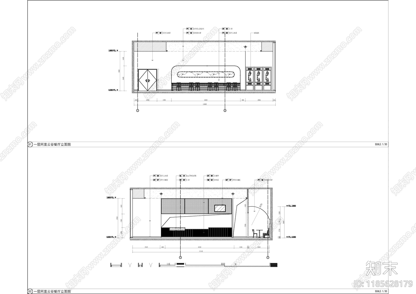 现代食堂cad施工图下载【ID:1185628179】