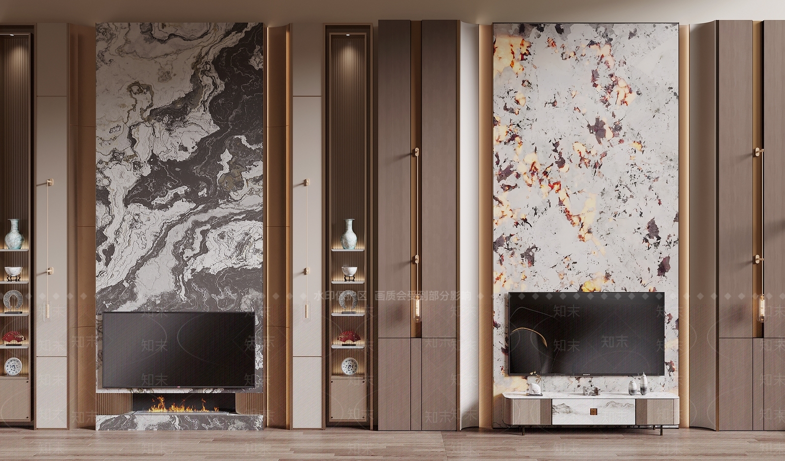 新中式电视背景墙3D模型下载【ID:1185629241】