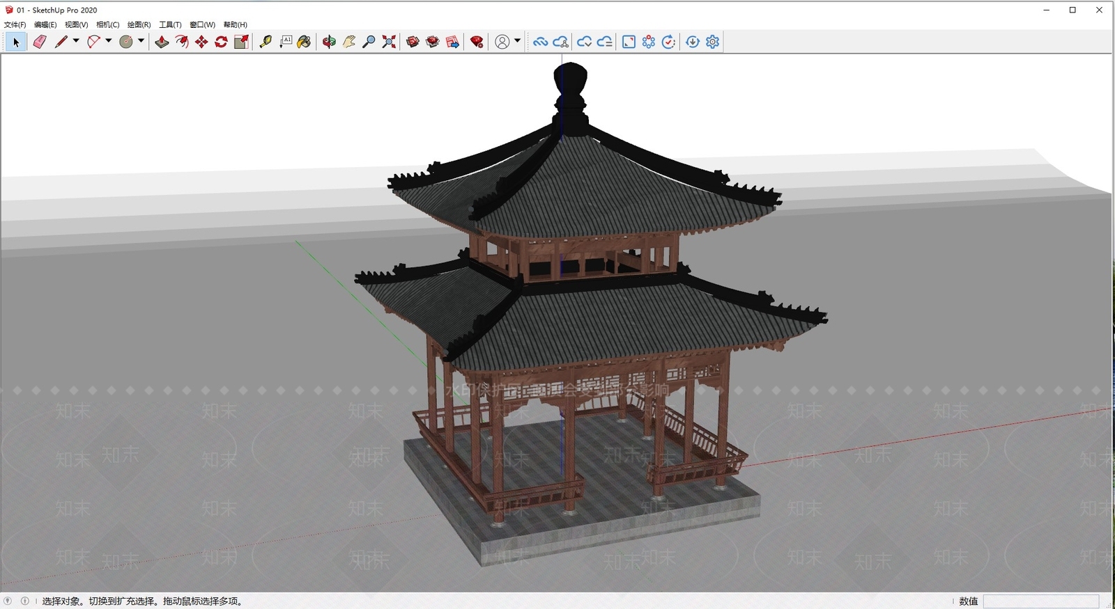 现代新中式古建筑SU模型下载【ID:1185630346】