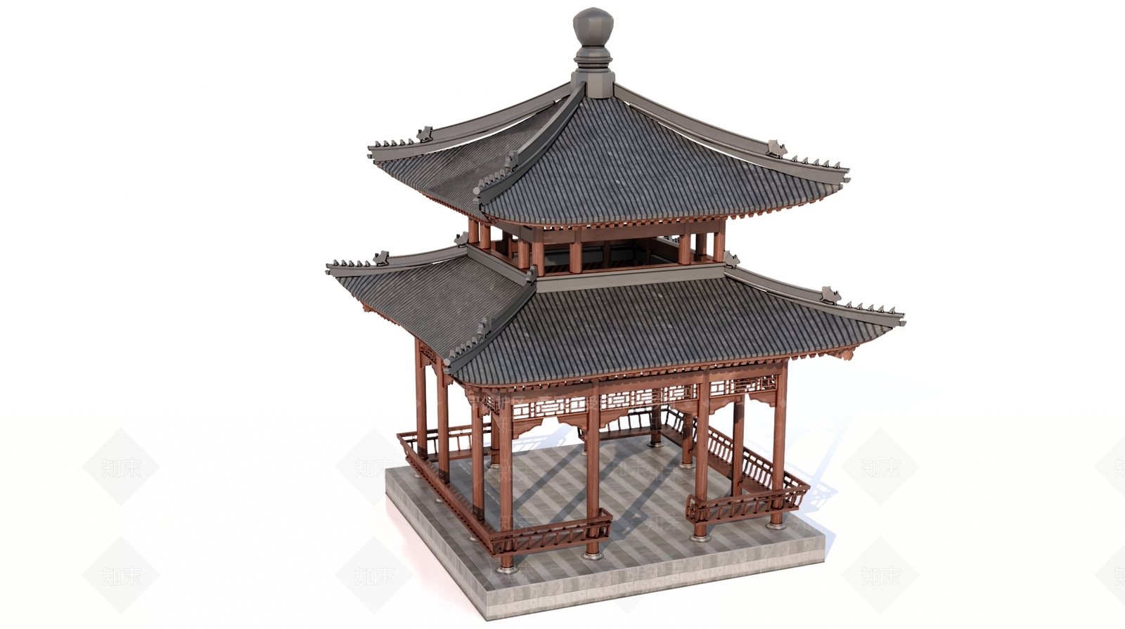 现代新中式古建筑SU模型下载【ID:1185630346】
