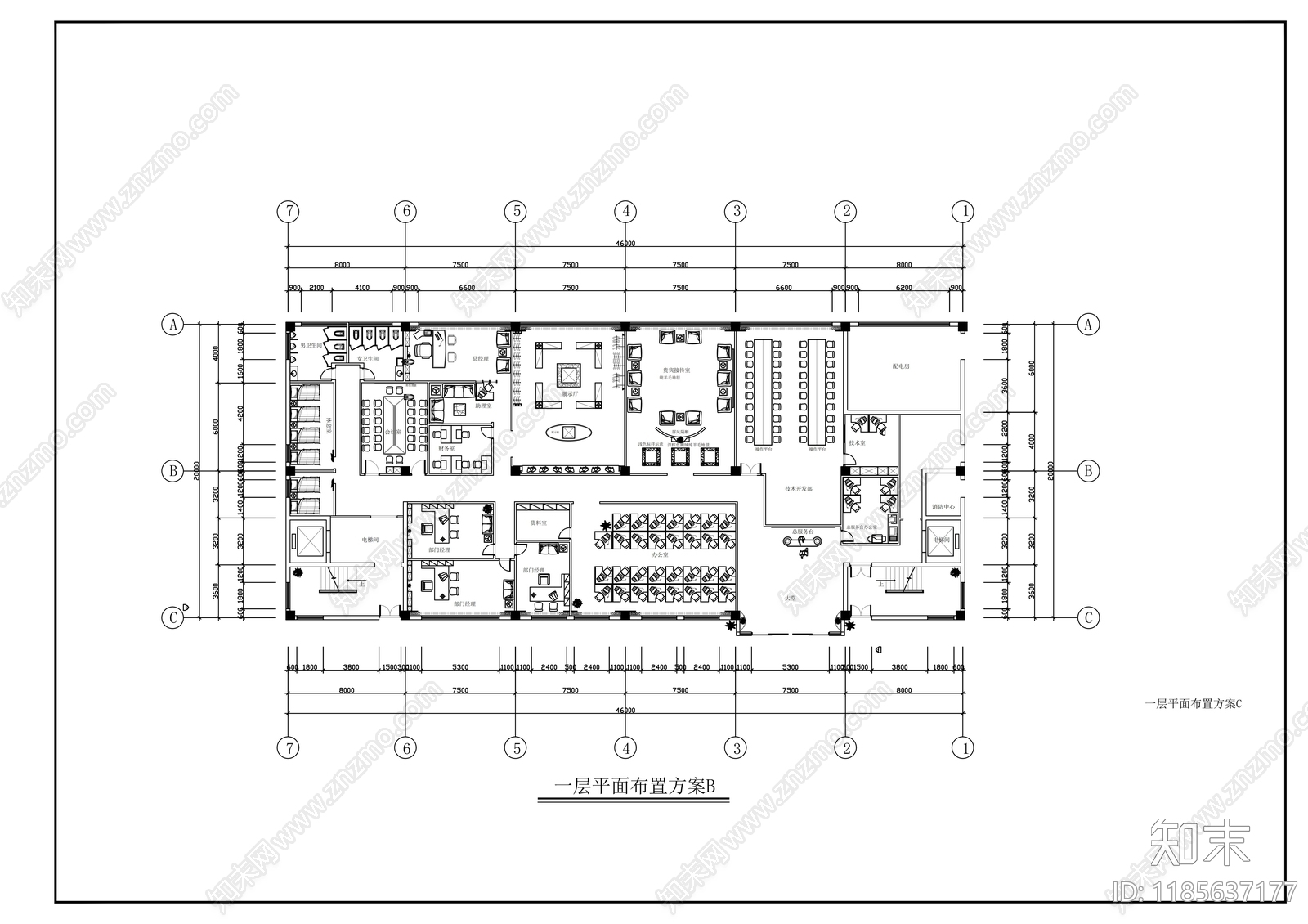 现代整体办公空间cad施工图下载【ID:1185637177】