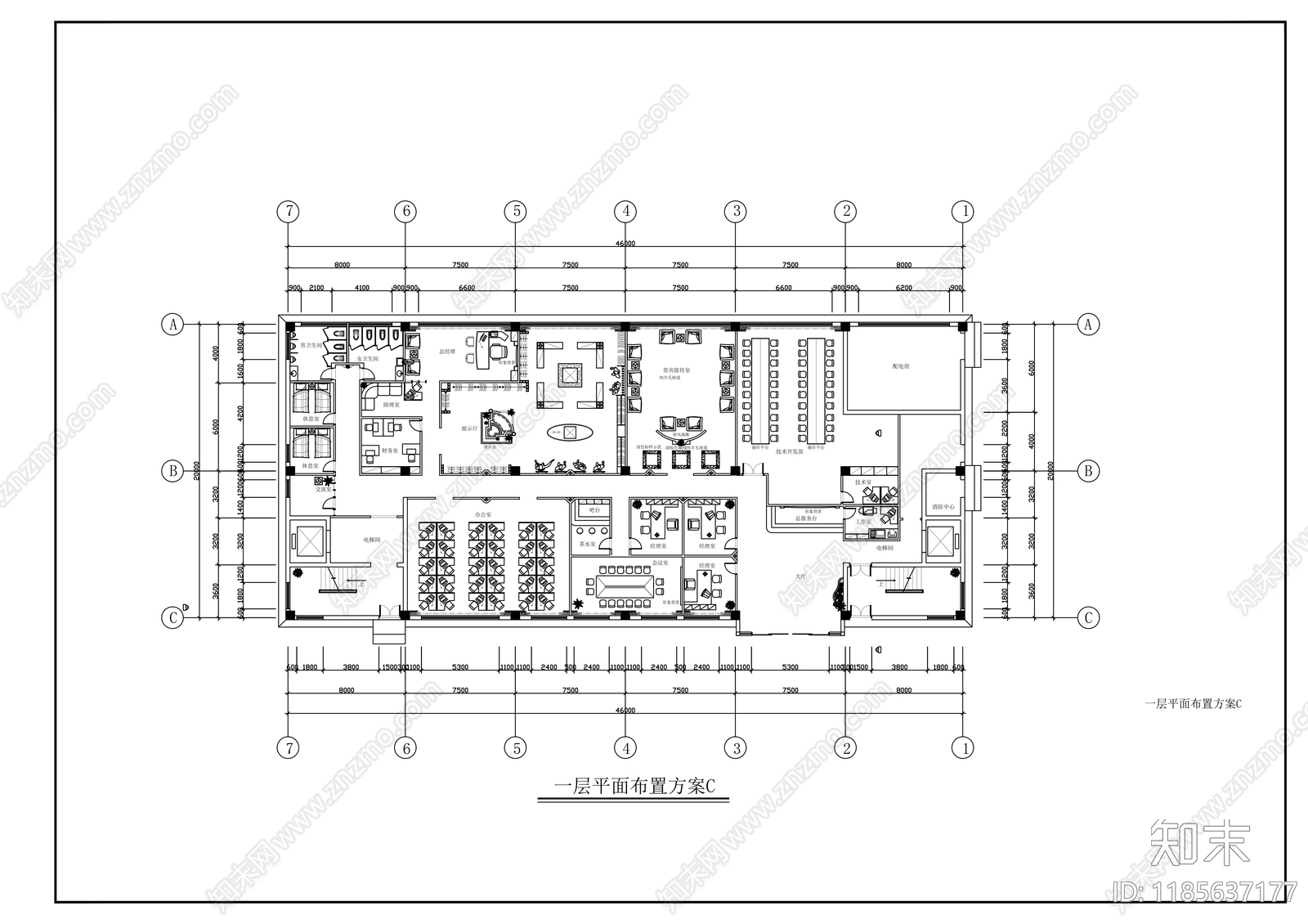 现代整体办公空间cad施工图下载【ID:1185637177】