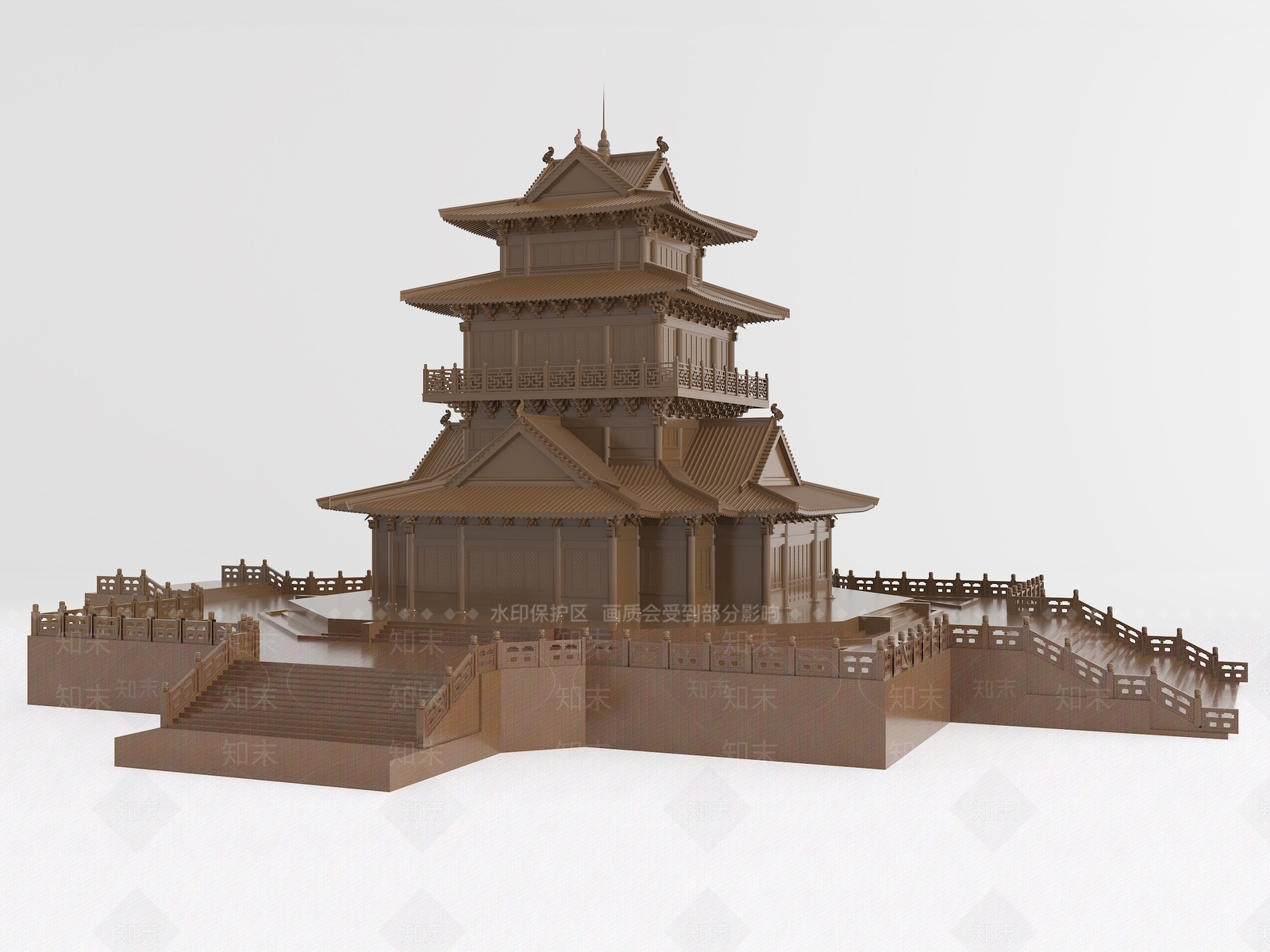 中式新中式艺术风格建筑3D模型下载【ID:1185637622】