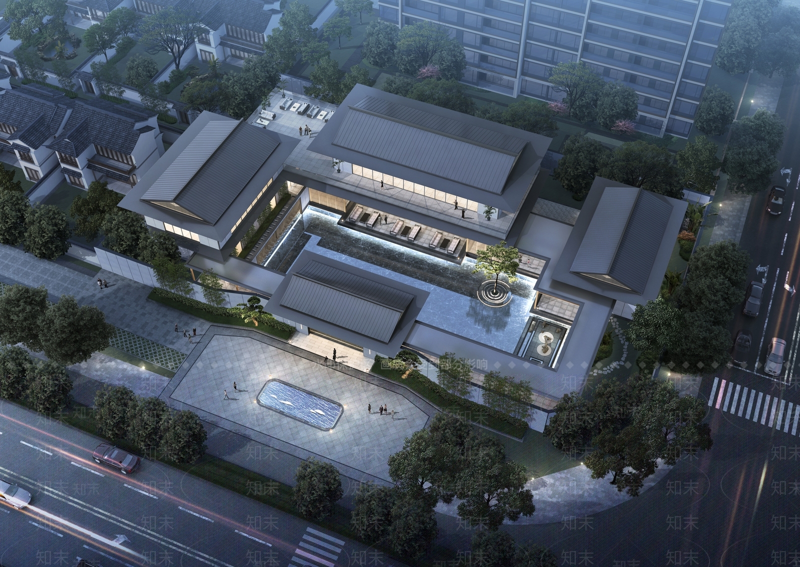 新中式现代小公建SU模型下载【ID:1185639101】