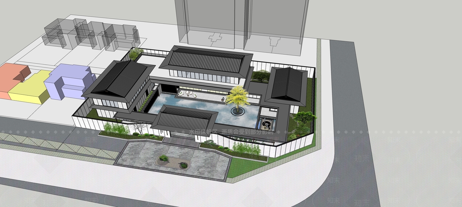 新中式现代小公建SU模型下载【ID:1185639101】