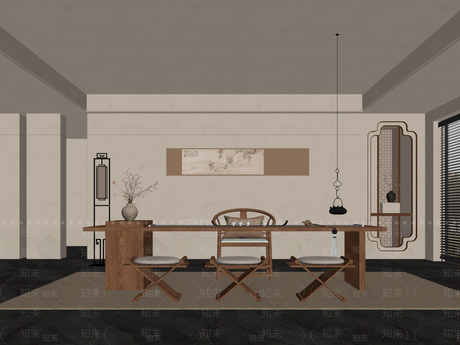 新中式茶室SU模型下载【ID:1185641678】