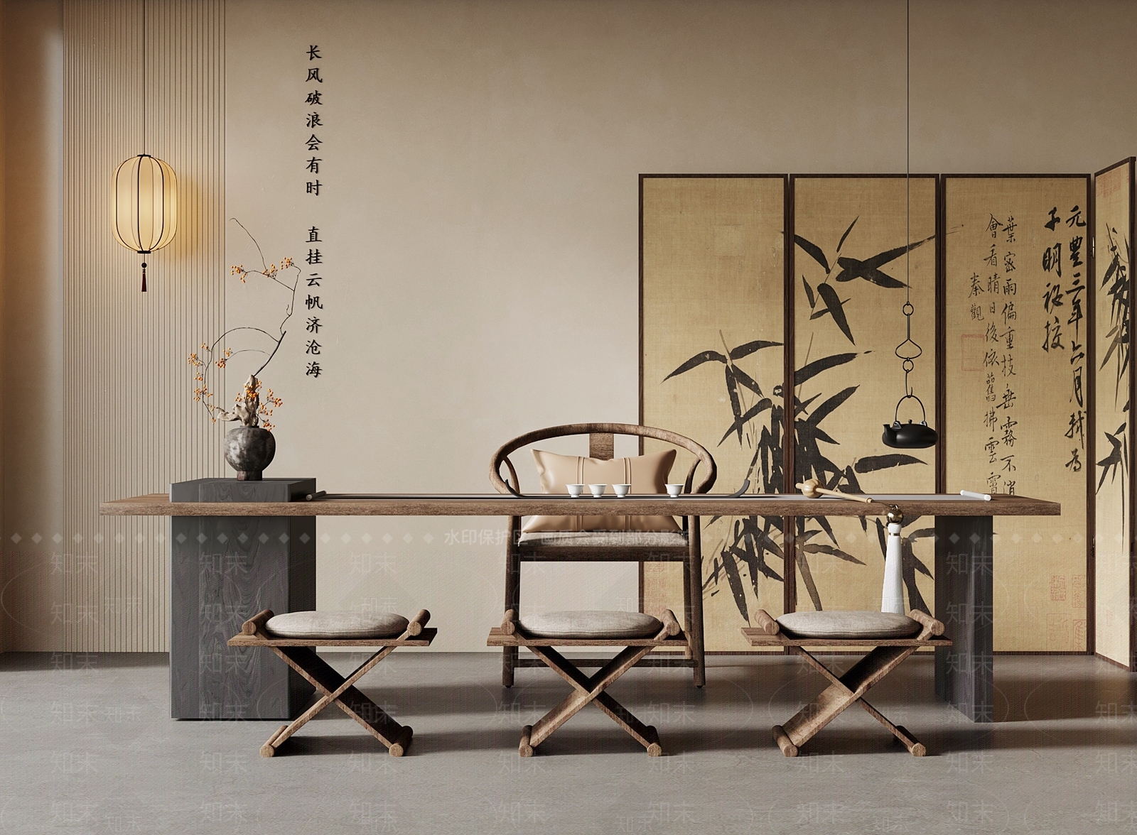 新中式茶室SU模型下载【ID:1185641821】