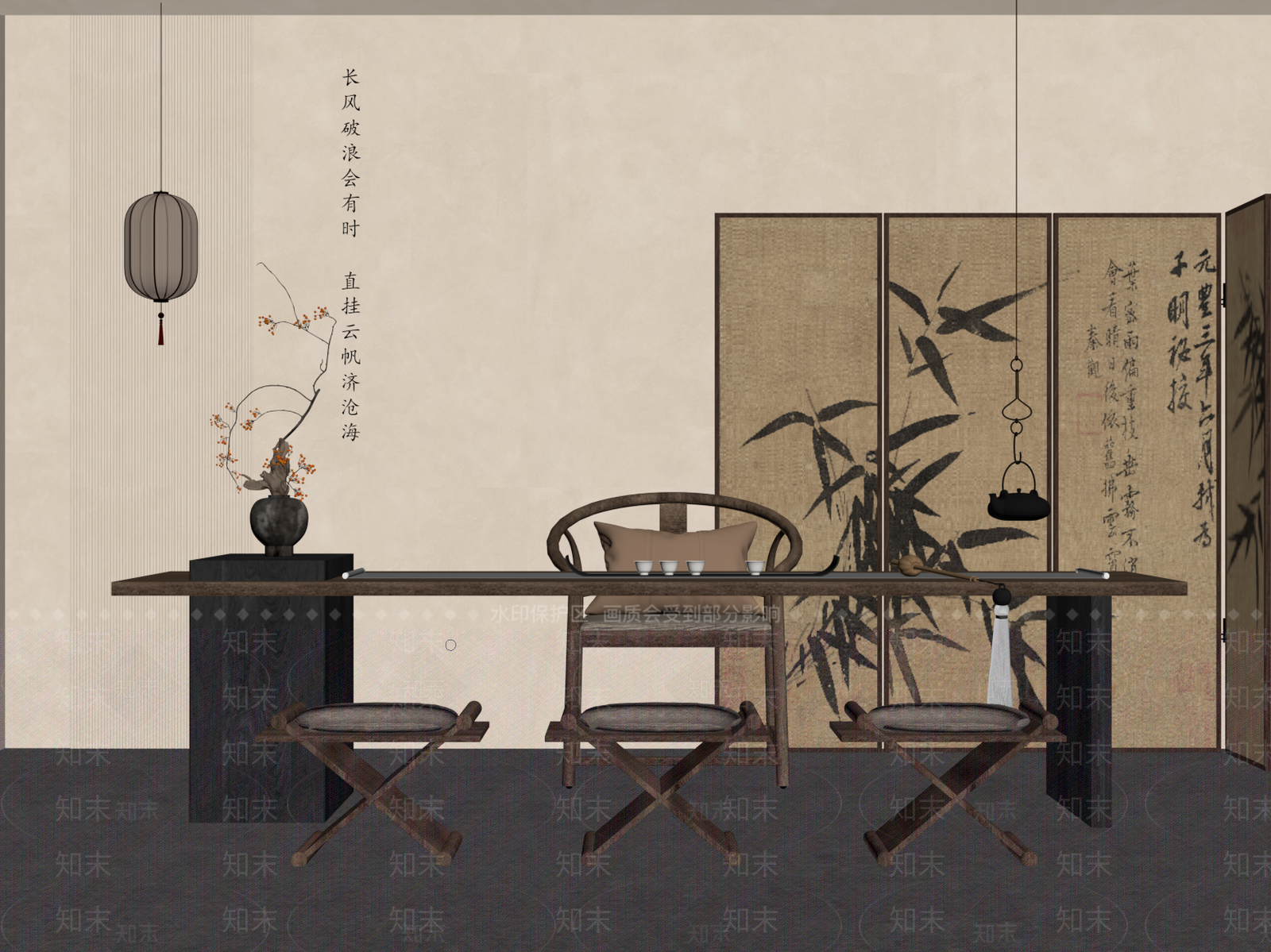 新中式茶室SU模型下载【ID:1185641821】