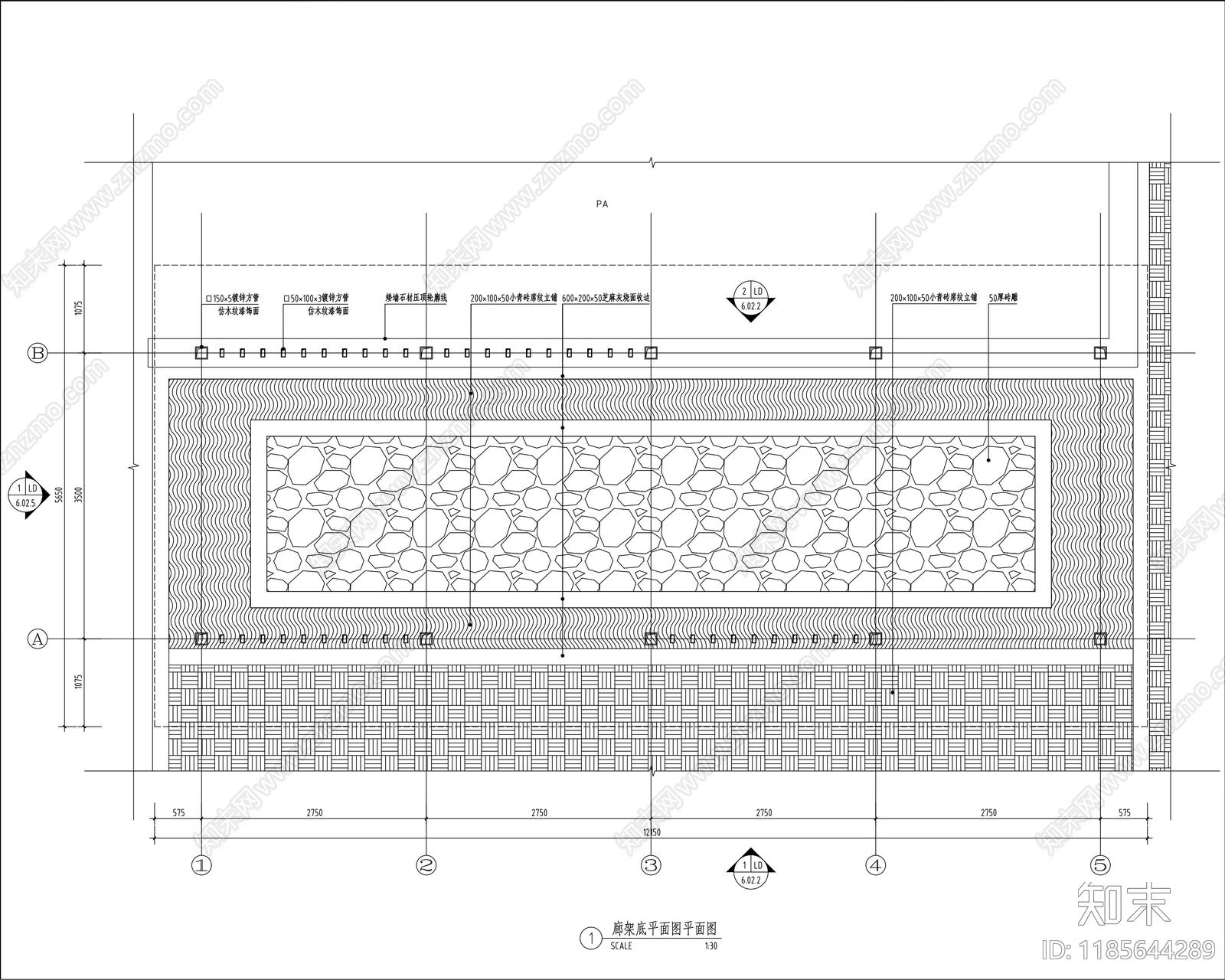 现代廊架cad施工图下载【ID:1185644289】