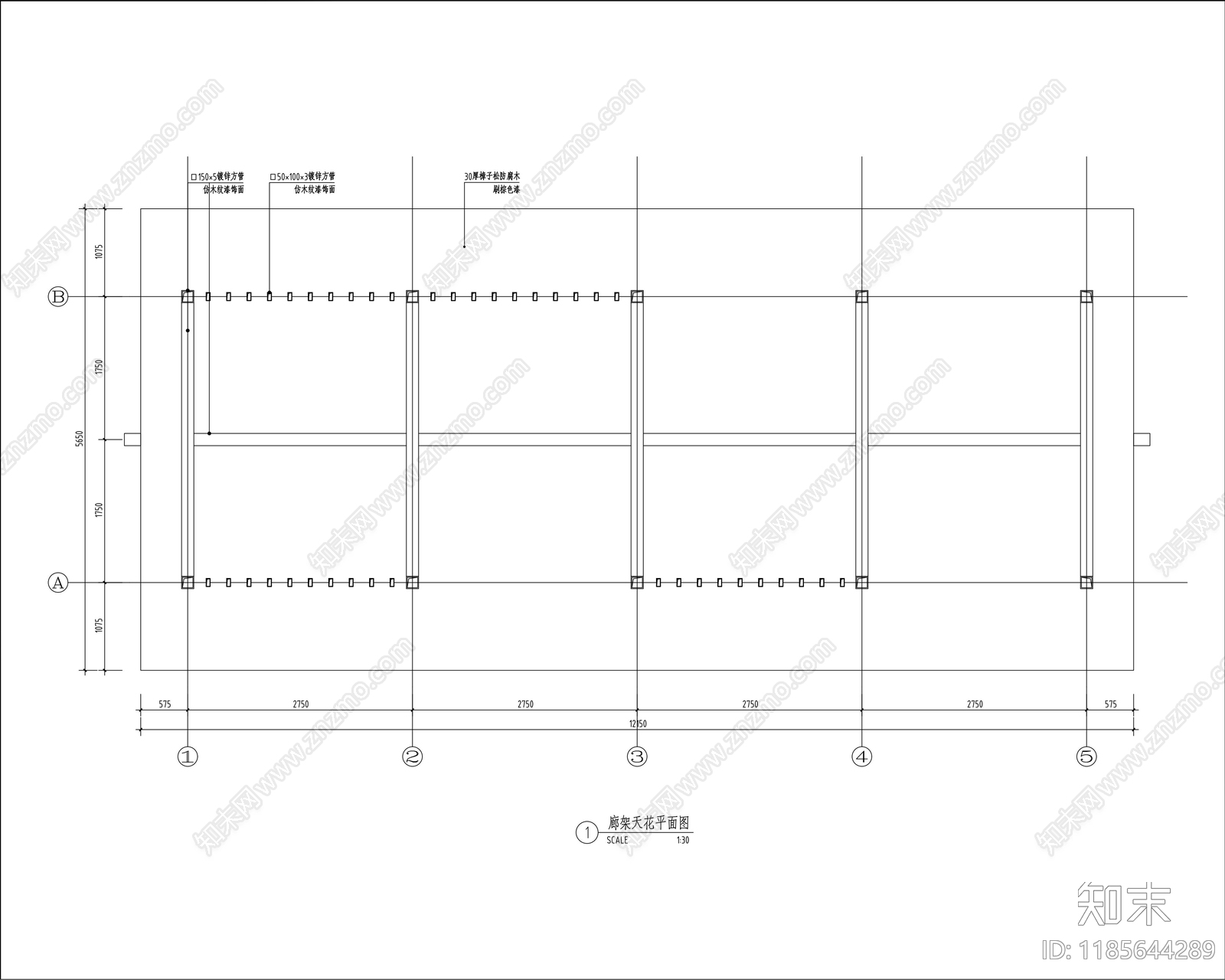 现代廊架cad施工图下载【ID:1185644289】