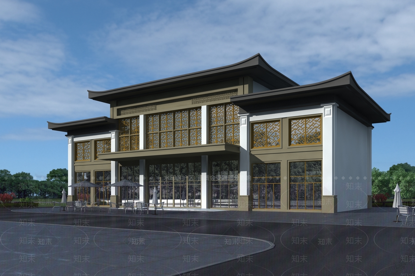 中式新中式办公楼3D模型下载【ID:1185644937】