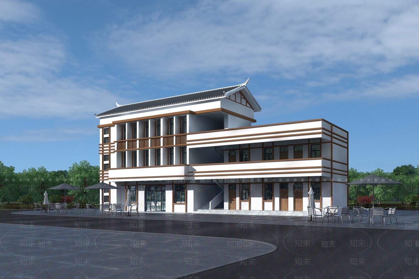 现代新中式办公楼3D模型下载【ID:1185645200】